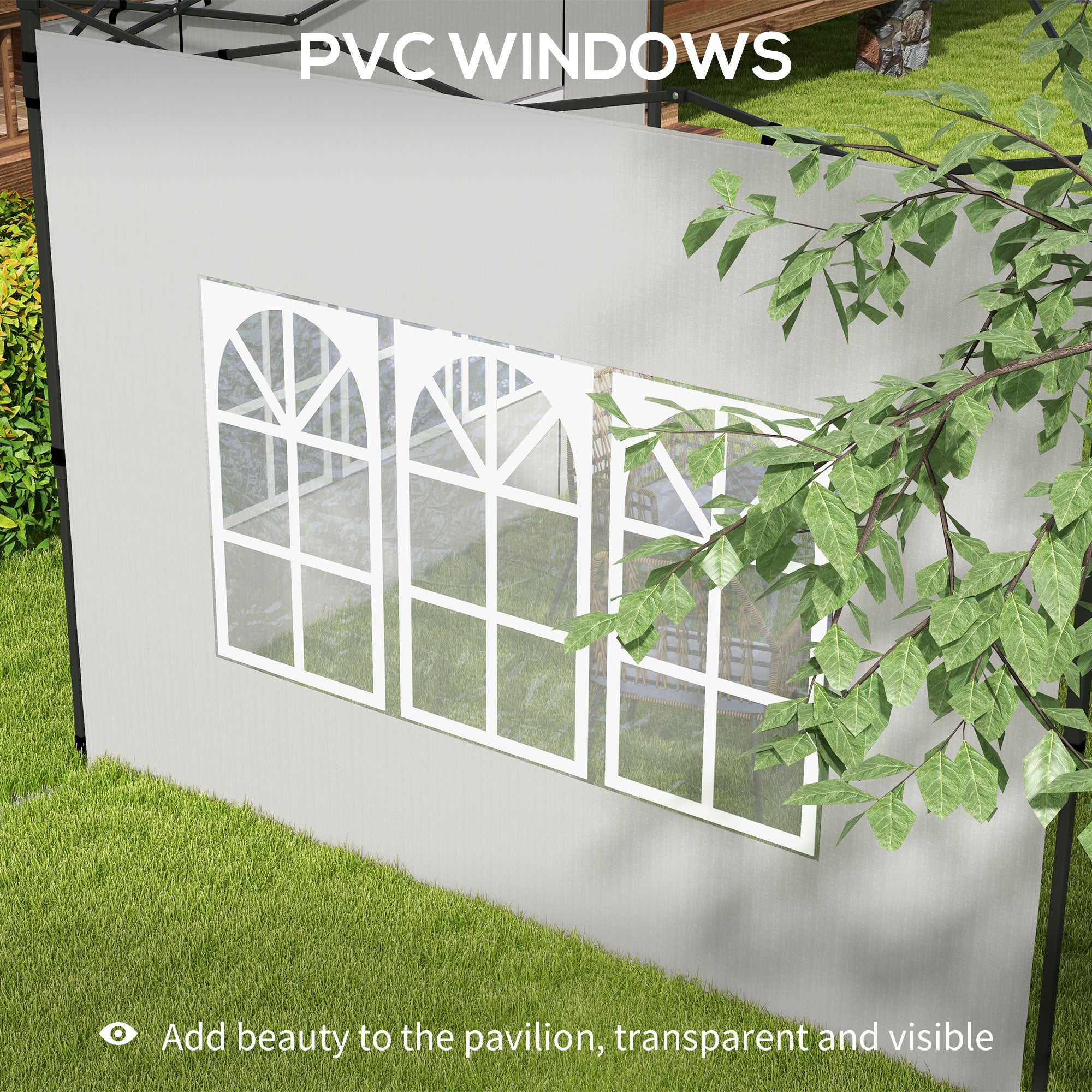 Outsunny Gazebo Side Panels, Sides Replacement with Window for 3x3(m) or 3x6m Gazebo Canopy, 2 Pack, White - North Peak Garden Furniture
