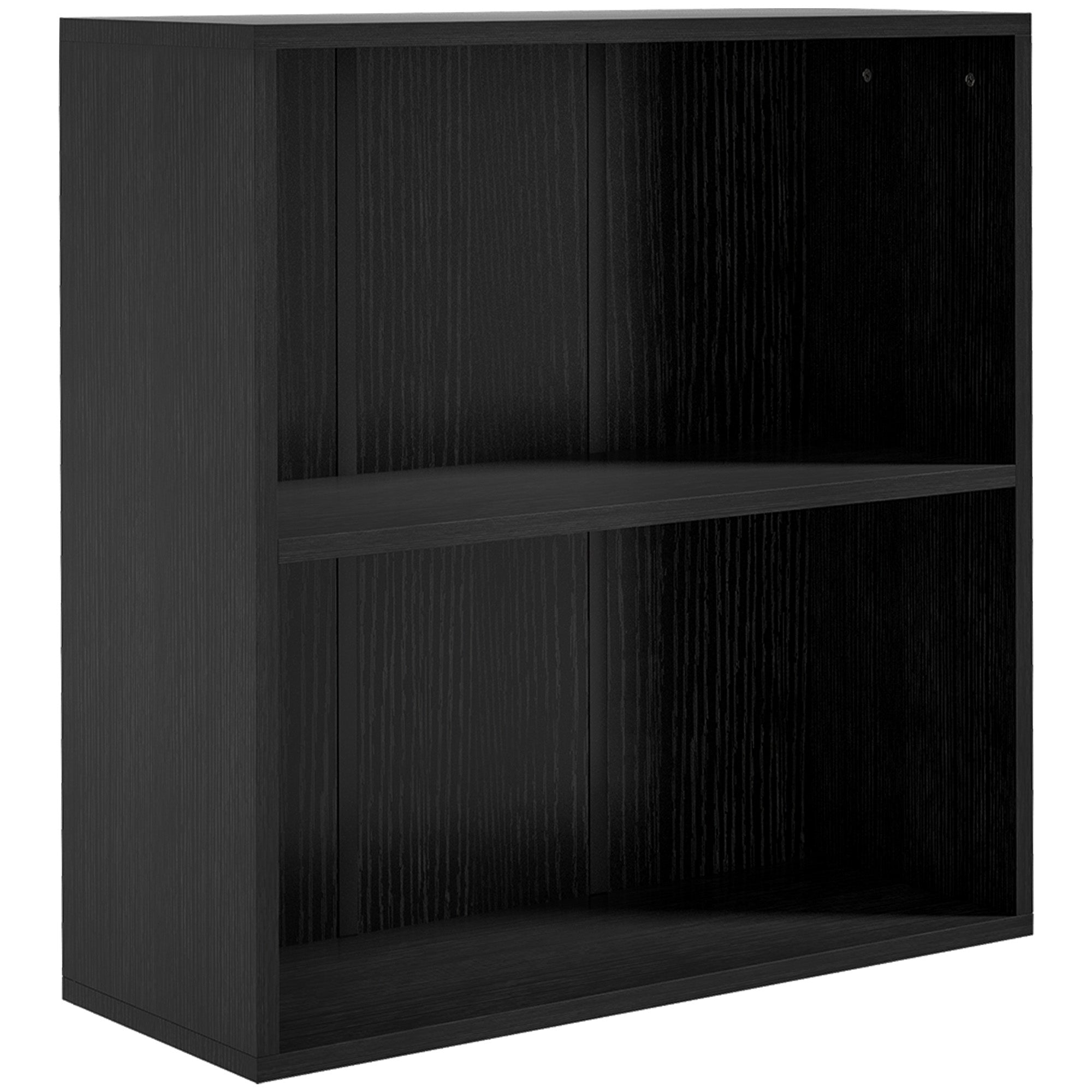 HOMCOM 2 Tier Bookshelf, Low Bookcase with Adjustable Shelf, 2 Compartments for Home Office, Living Room, Study, Black - North Peak Garden Furniture