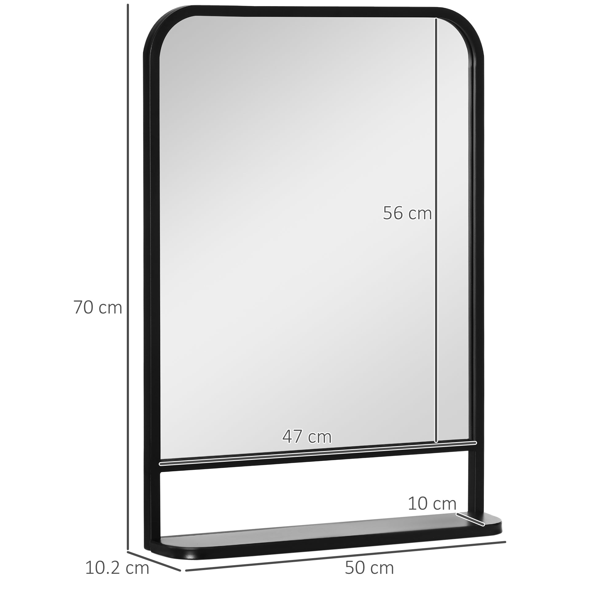 HOMCOM Modern Square Wall Mirror with Storage Shelf, 70 x 50 cm Mirrors for Living Room, Bedroom, Black - North Peak Garden Furniture