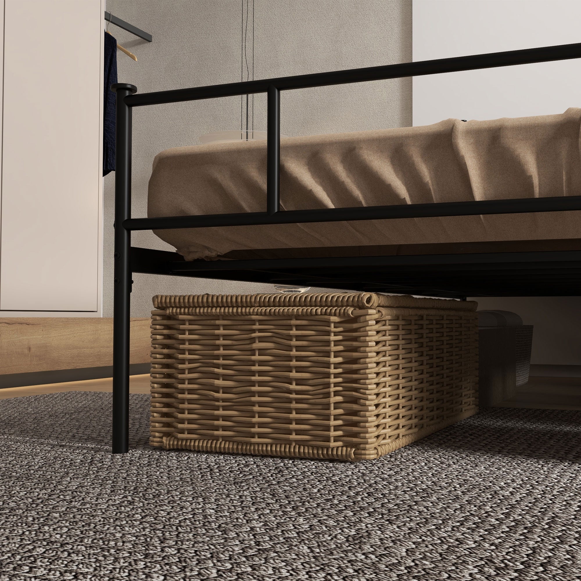 HOMCOM King Size Bed Frame, 5ft4 Metal Bed Base with Headboard and Footboard, 31cm Underneath Storage Space for Bedroom - North Peak Garden Furniture