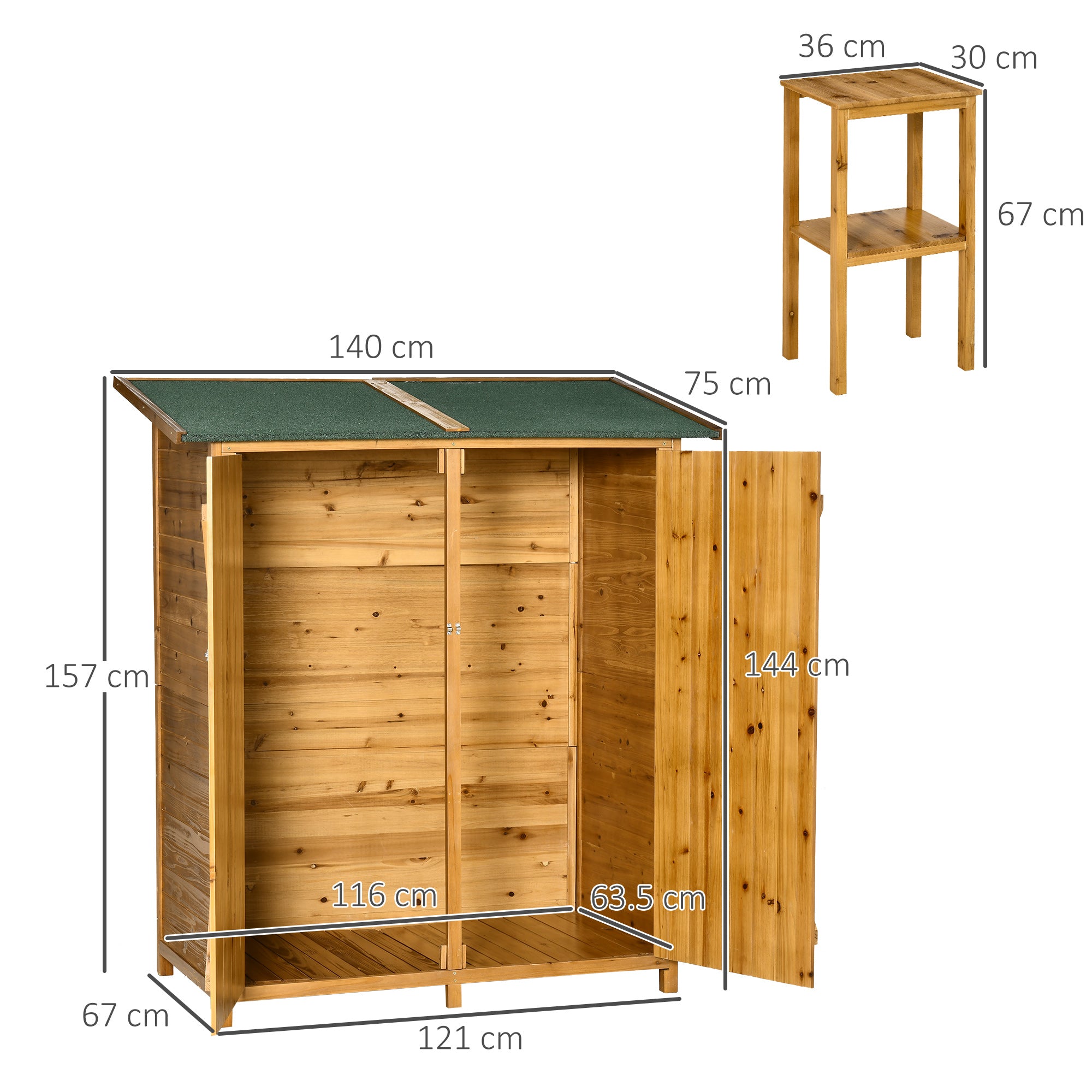 Outsunny 139 x 75 Fir Wood Garden Shed, with Asphalt Roof - Natural - North Peak Garden Furniture