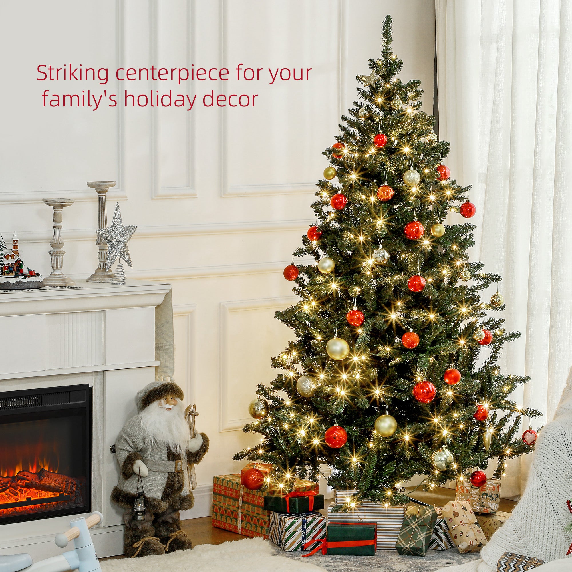 HOMCOM 6ft White Light Artificial Christmas Tree - North Peak Garden Furniture
