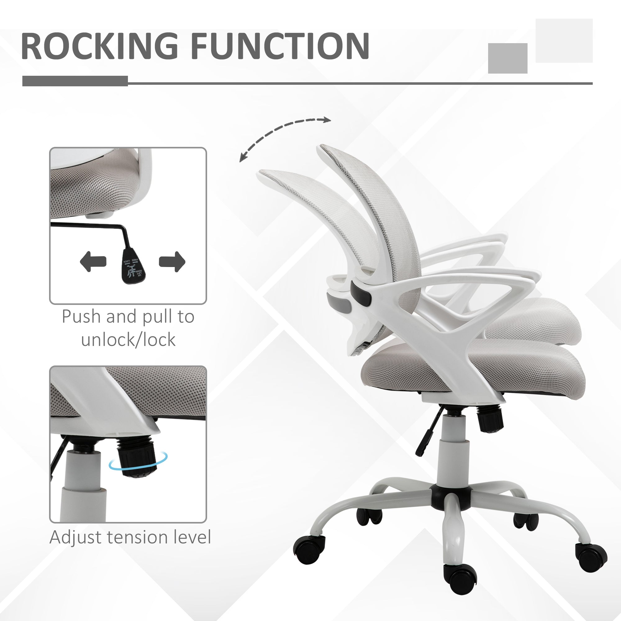 Vinsetto Office Chair Mesh Swivel Desk Chair with Lumbar Back Support Adjustable Height Armrests Grey - North Peak Garden Furniture