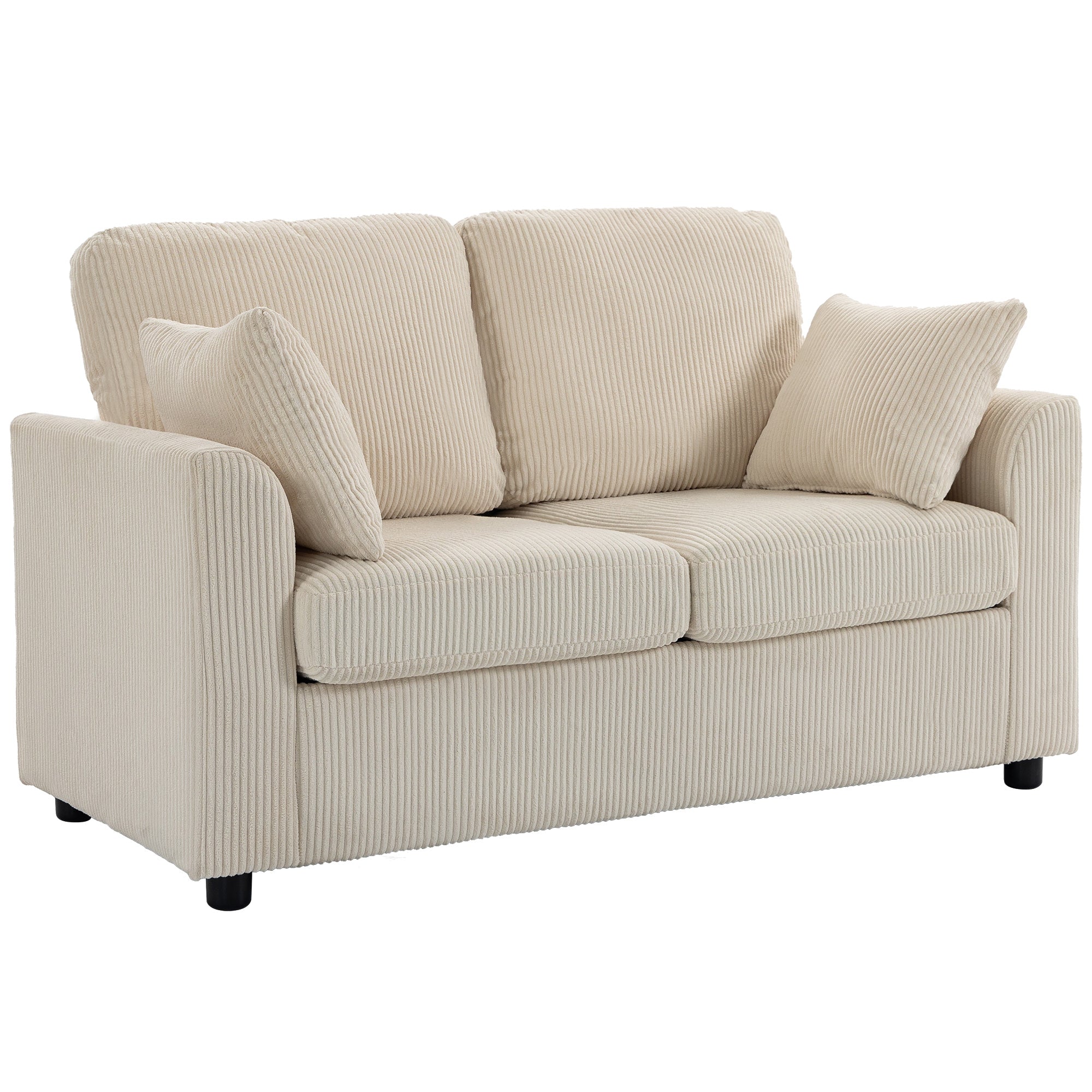 HOMCOM 2 Seater Sofa, Corduroy Small Couch with Spring Cushion, Wide and Deep Seat, Beige