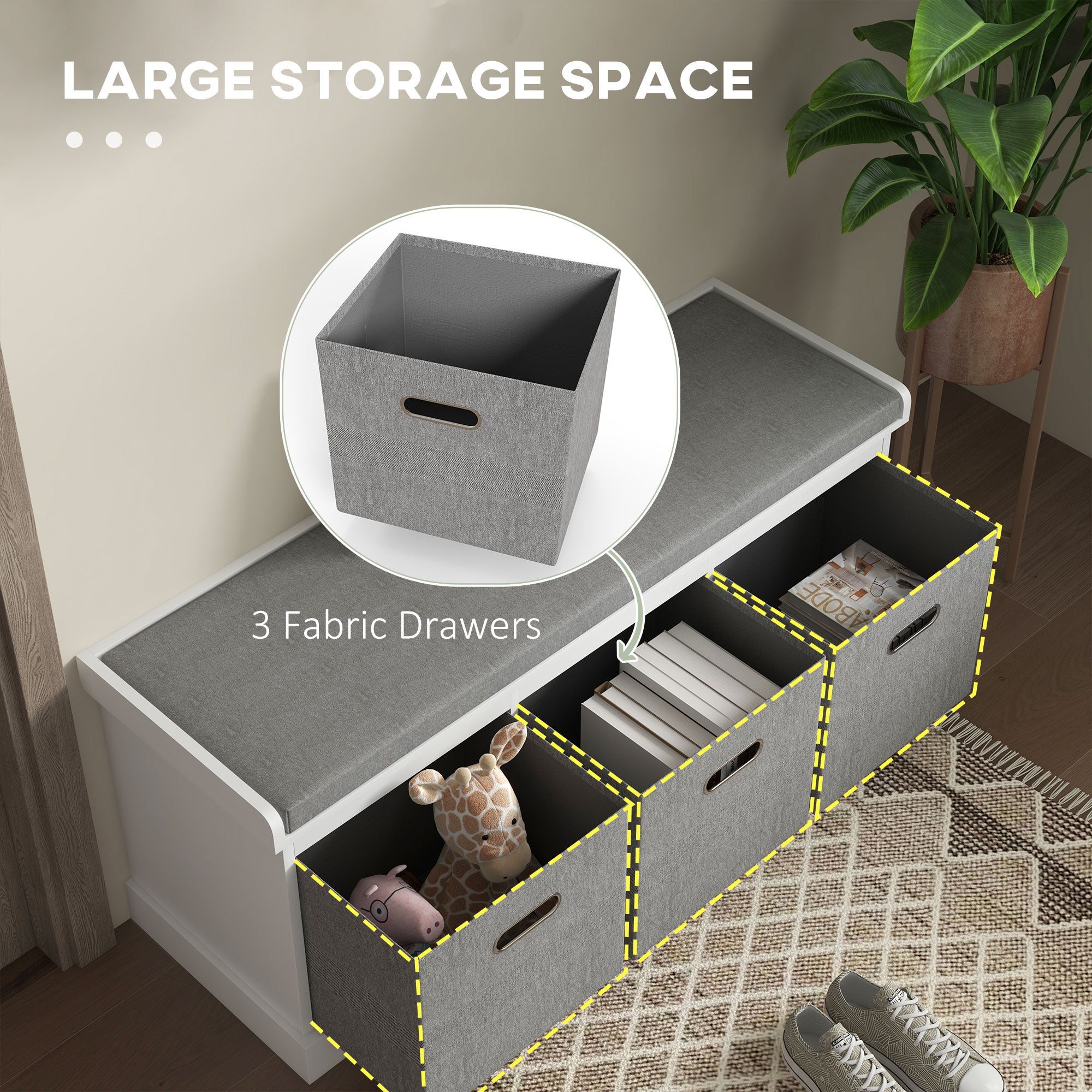 HOMCOM Three-Drawer Shoe Storage Bench, with Padded Top Seat - White - North Peak Garden Furniture
