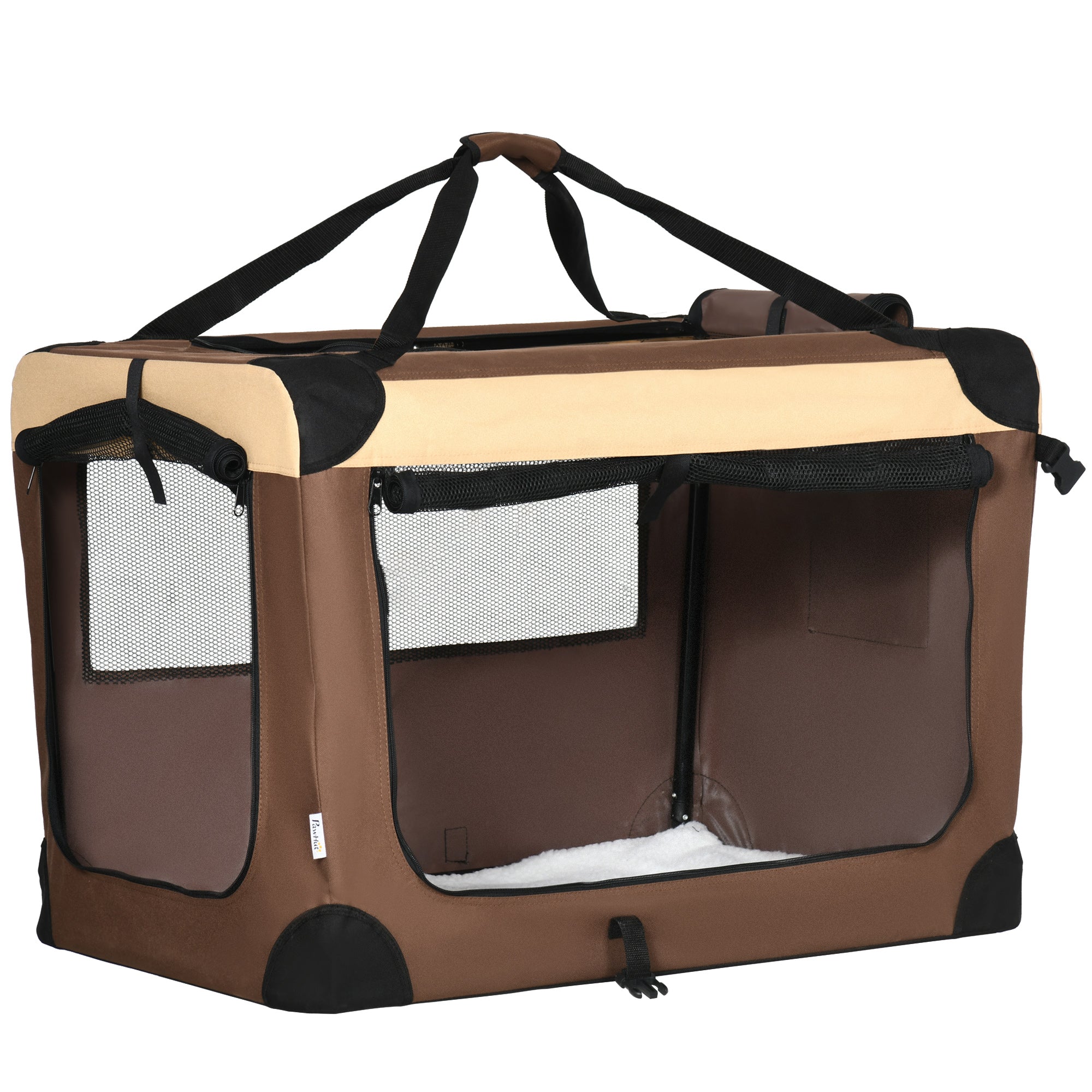 PawHut 81cm Foldable Pet Carrier, with Cushion, for Medium Dogs and Cats - Brown - North Peak Garden Furniture