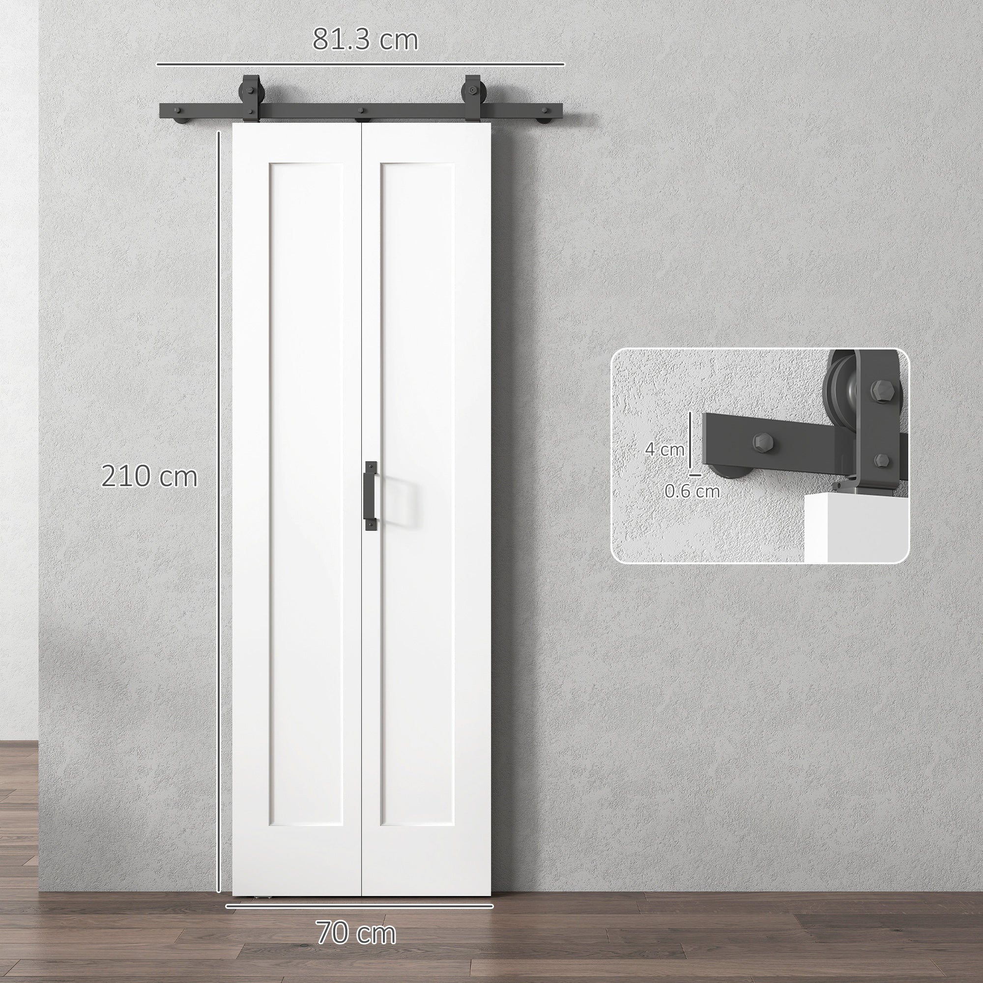 HOMCOM Slide Door, 70cm Modern Sliding Door Set Kit with Steel Rail, White