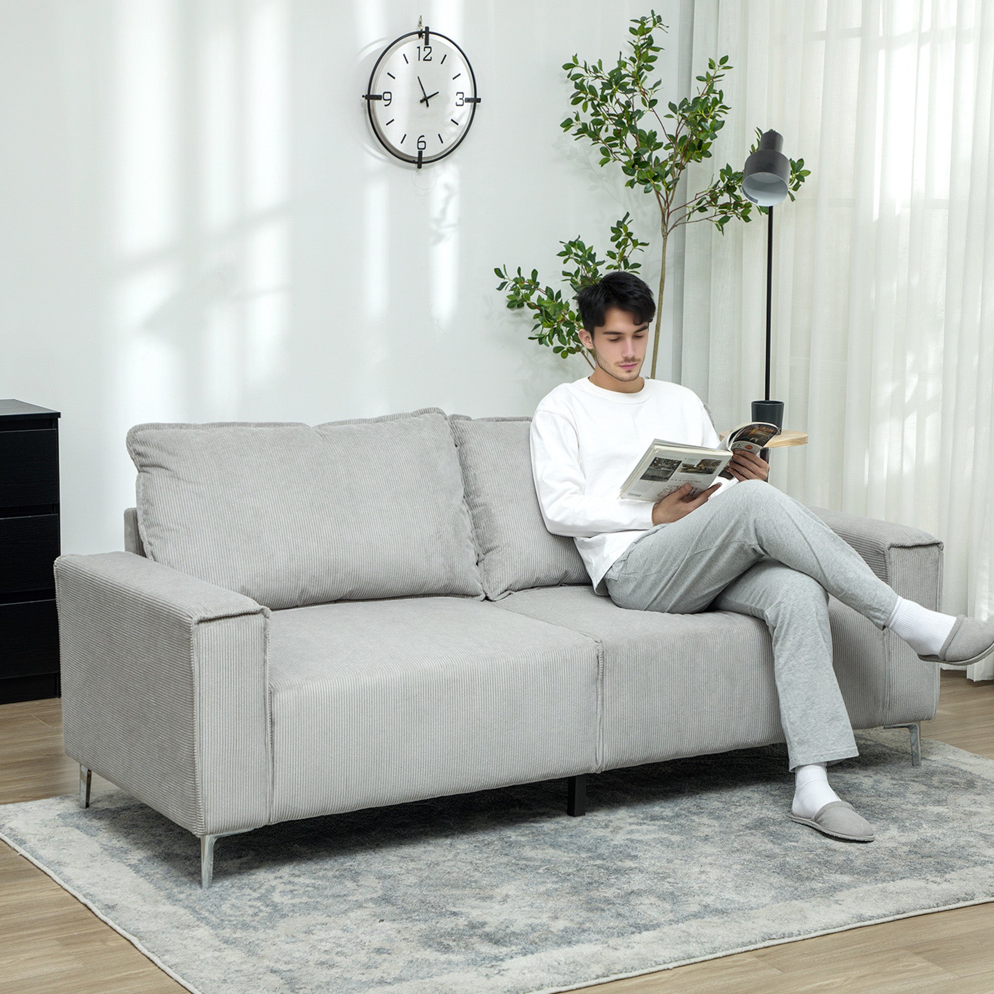 HOMCOM Three-Seater Corduroy - Light Grey - North Peak Garden Furniture