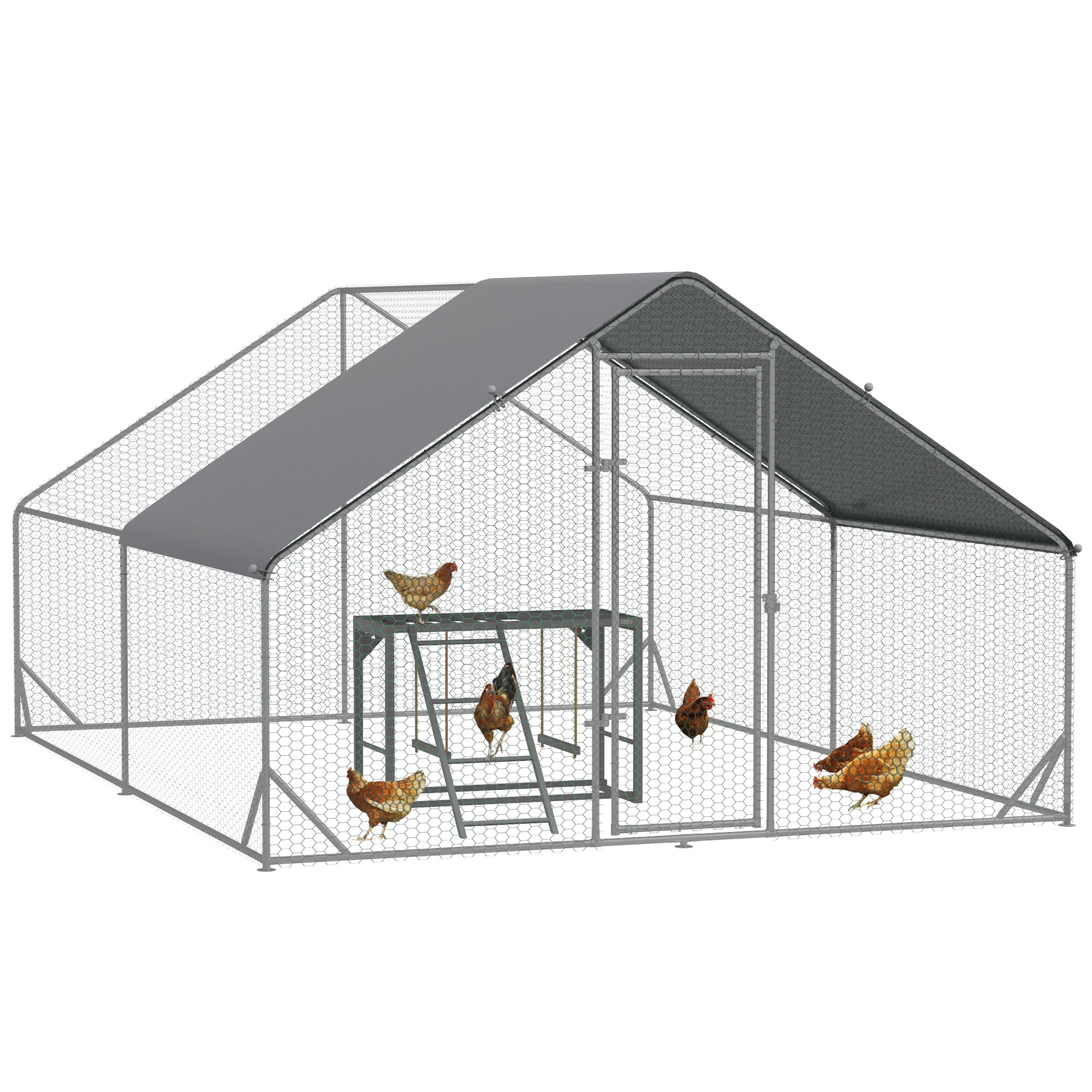 PawHut Walk In Chicken Run with Chicken Activity Shelf and Cover, 3 x 4 x 2m - North Peak Garden Furniture