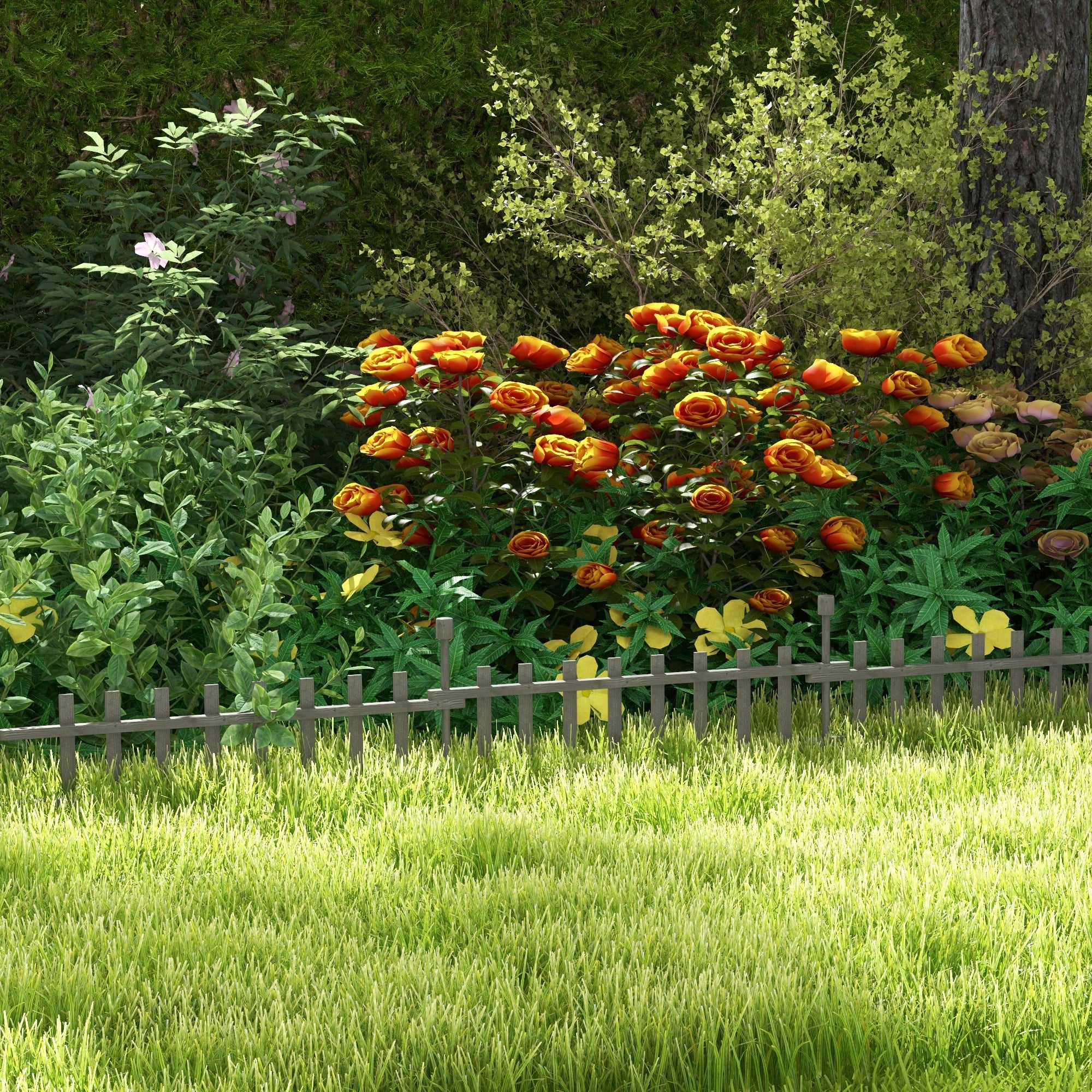 Outsunny 4PCs Wooden Garden Fencing Landscape Edging, Grey - North Peak Garden Furniture