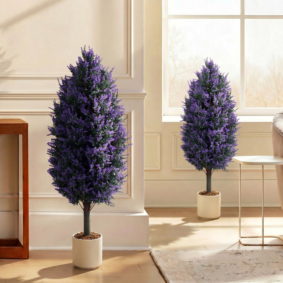 HOMCOM Set of 2 Artificial Lavender Flowers, Indoor Outdoor Fake Plants with Stakes, UV Resistant for Garden,  90 cm, Blue