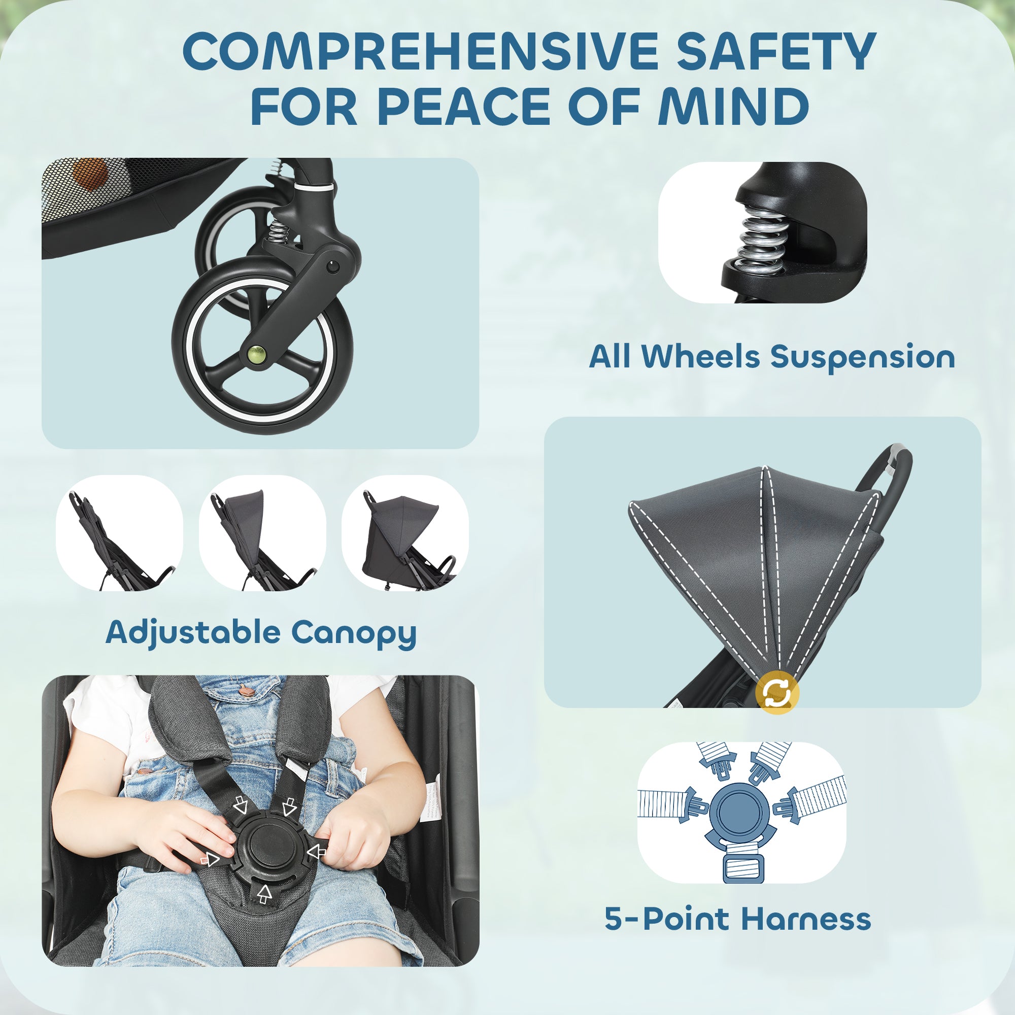 AIYAPLAY Travel Stroller, Lightweight Pushchair, Compact Buggy with Canopy, Basket and Multi-Position Recline, Dark Grey