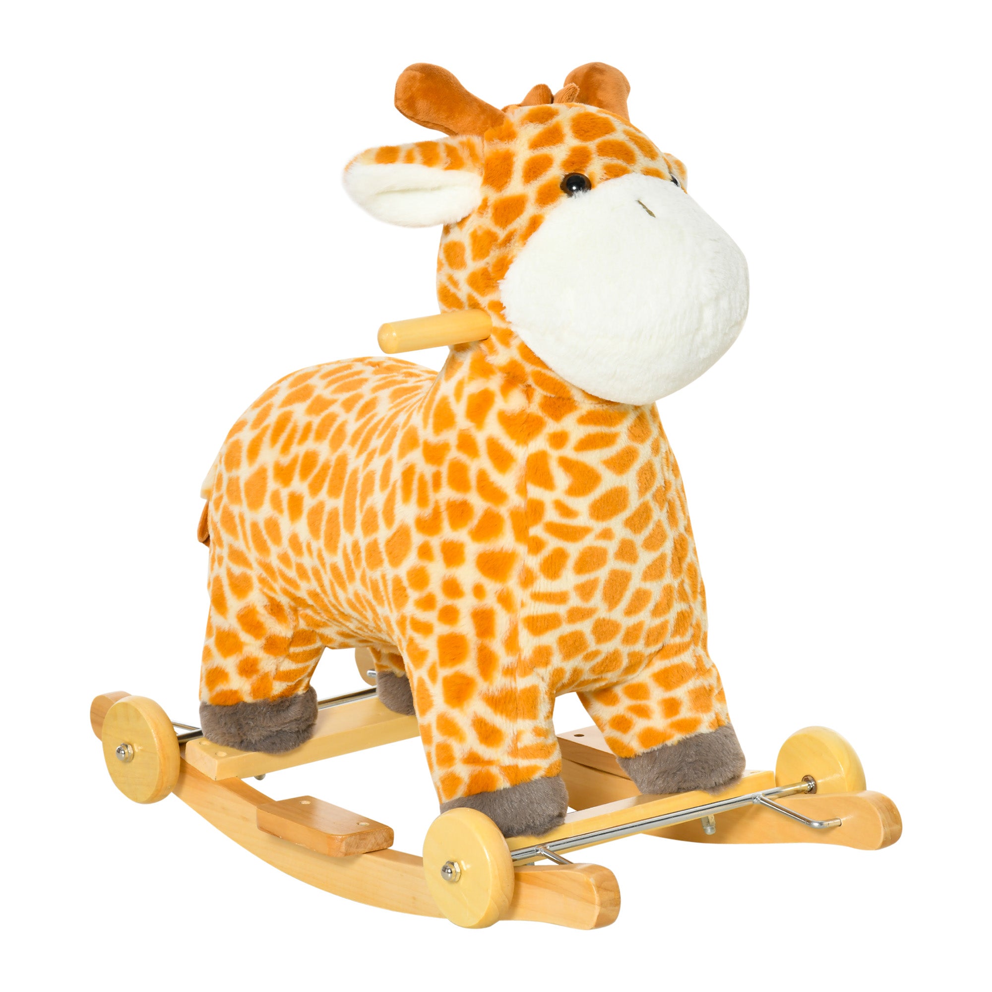 HOMCOM 2 In 1 Kids Todder Rocking Horse Plush Ride On Giraffe Rocker with Wheels Wooden Base Animal Sounds for 3-6 Years - North Peak Garden Furniture