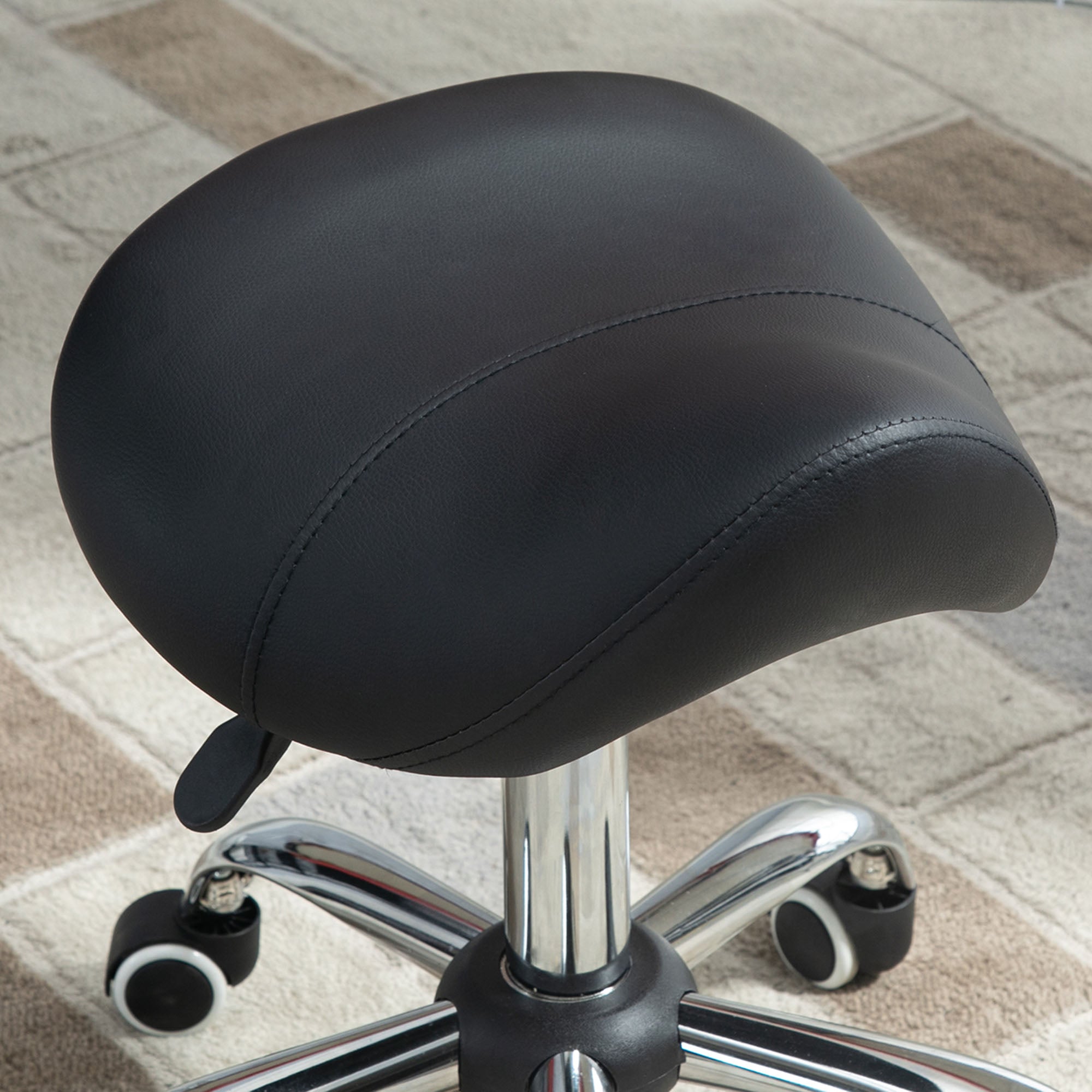 HOMCOM Cosmetic Stool 360° Rotate Height Adjustable Salon Massage Spa Chair Hydraulic Rolling Faux Leather Saddle Stool Mobility, Black - North Peak Garden Furniture