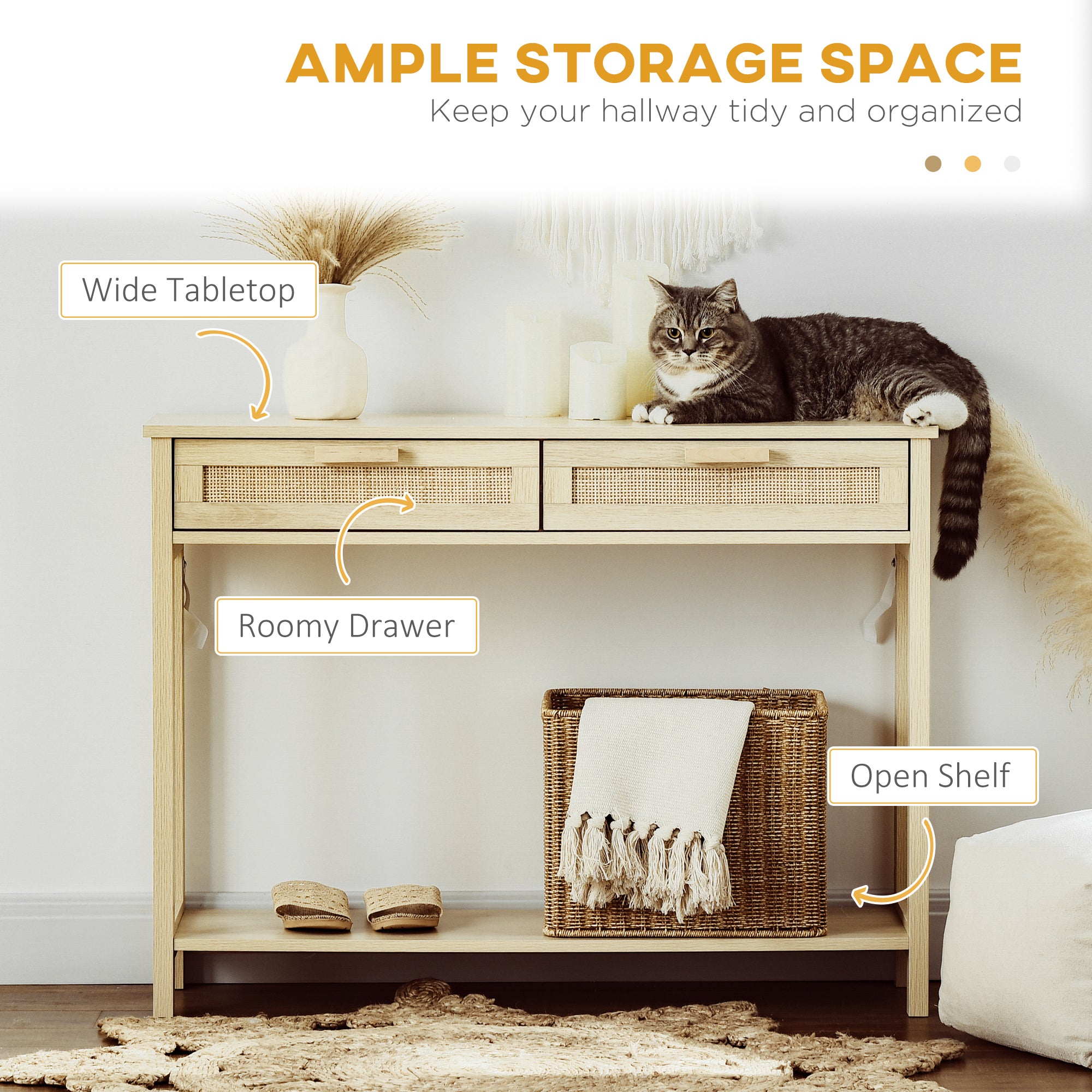 HOMCOM Console Sofa Table Hallway Side Desk with Storage Shelf Drawer for Entryway Living Room Bedroom Natural - North Peak Garden Furniture