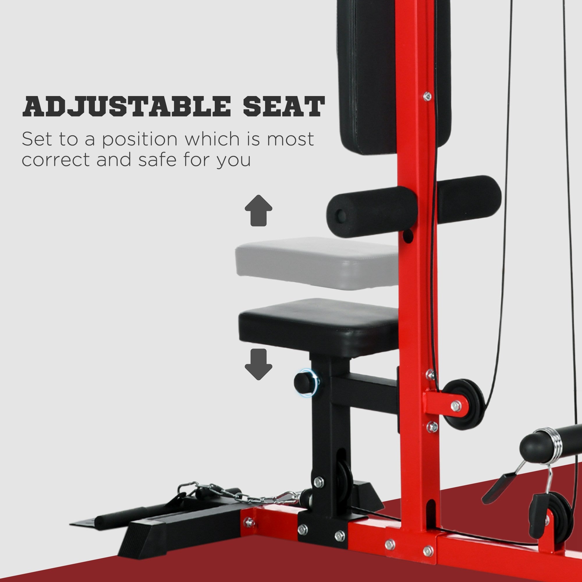 SPORTNOW Pull Up Station, Power Cage with Adjustable Seat, for Home Gym - Red - North Peak Garden Furniture