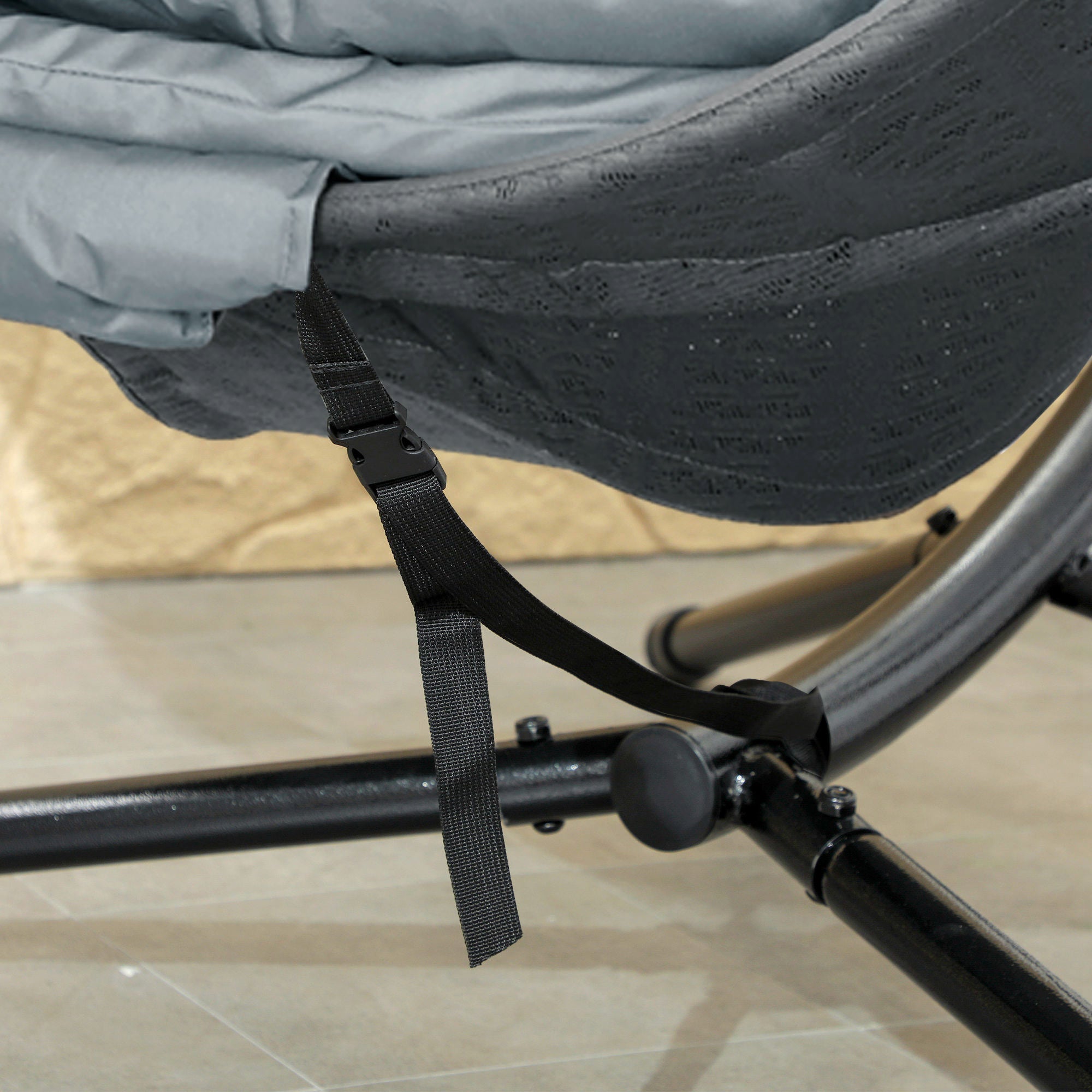 Outsunny Round Egg Basket Chair, with Steel Stand, Charcoal Grey - North Peak Garden Furniture