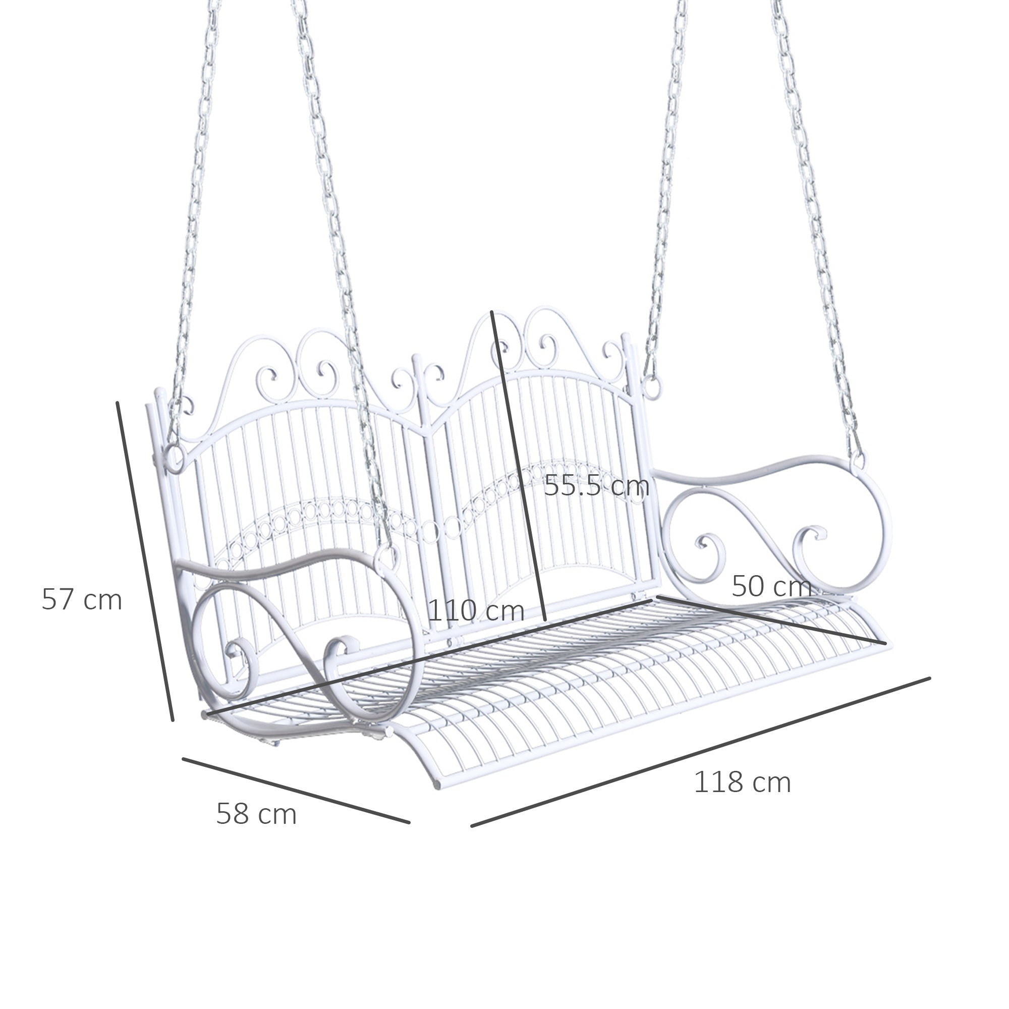 Outsunny Metal 2-Seater Outdoor Garden Swing Bench White