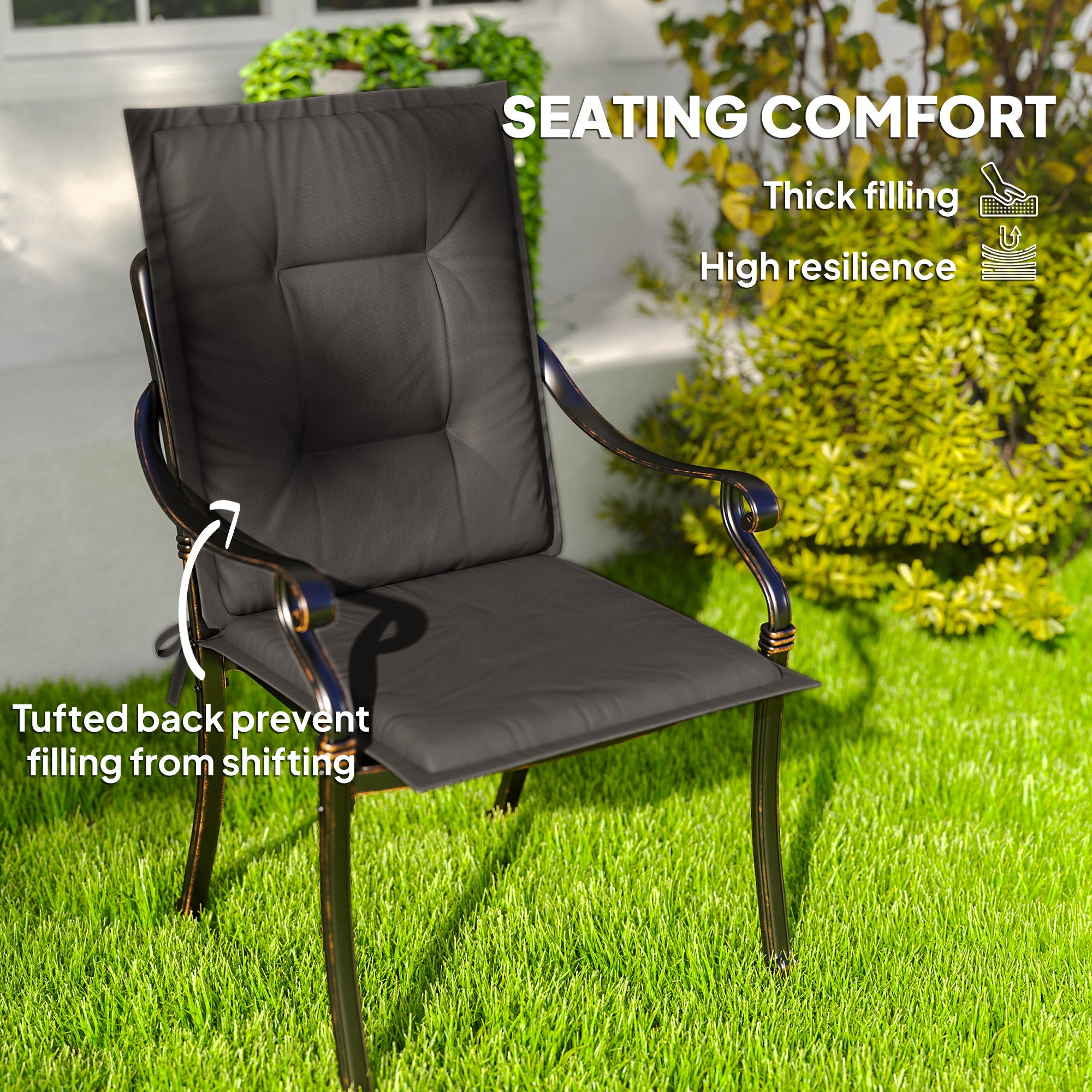 Outsunny Set of Four Padded Garden Seat Cushions - Charcoal Grey - North Peak Garden Furniture