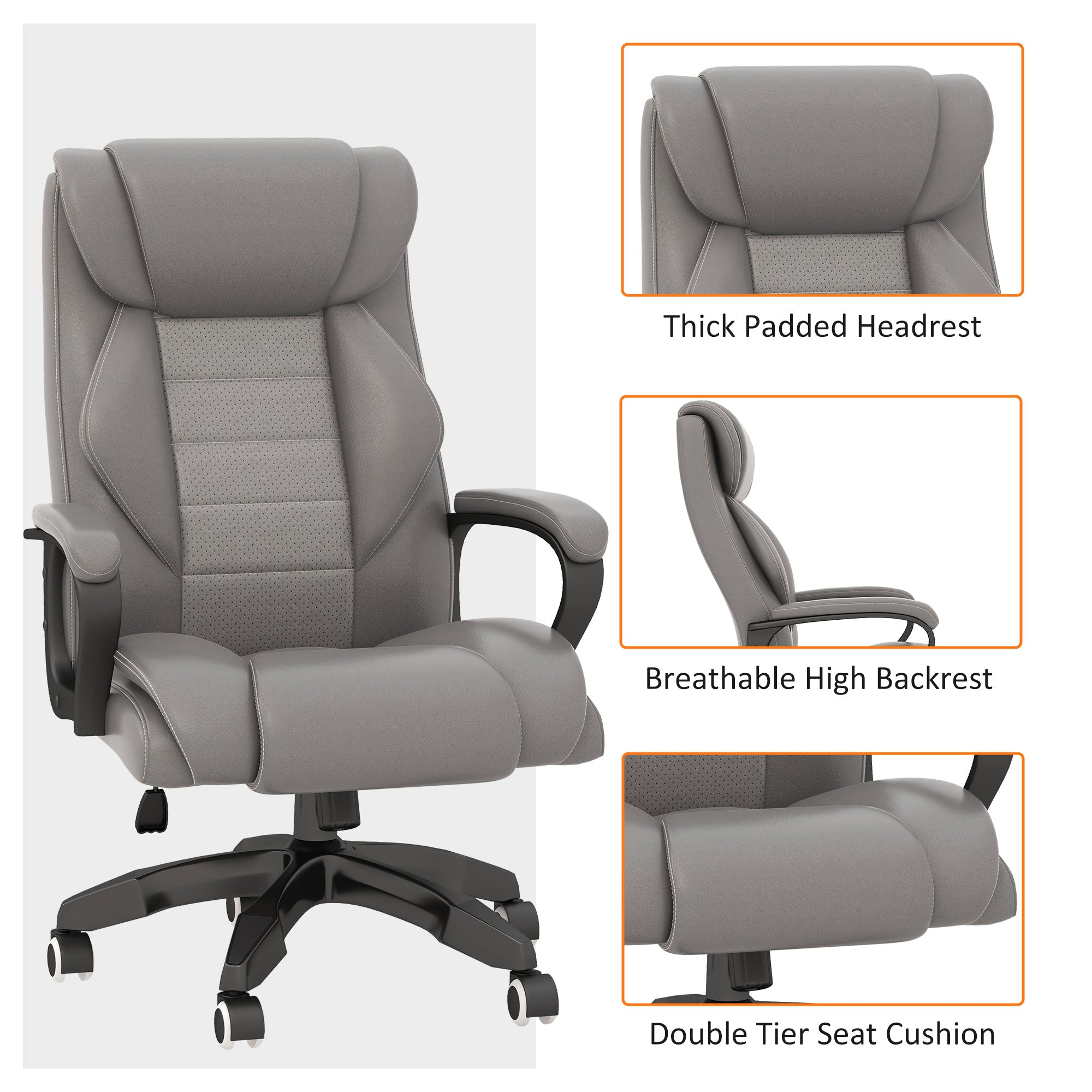 Vinsetto High Back Executive Office Chair 6- Point Vibration Massage Extra Padded Swivel Ergonomic Tilt Desk Seat, Grey - North Peak Garden Furniture