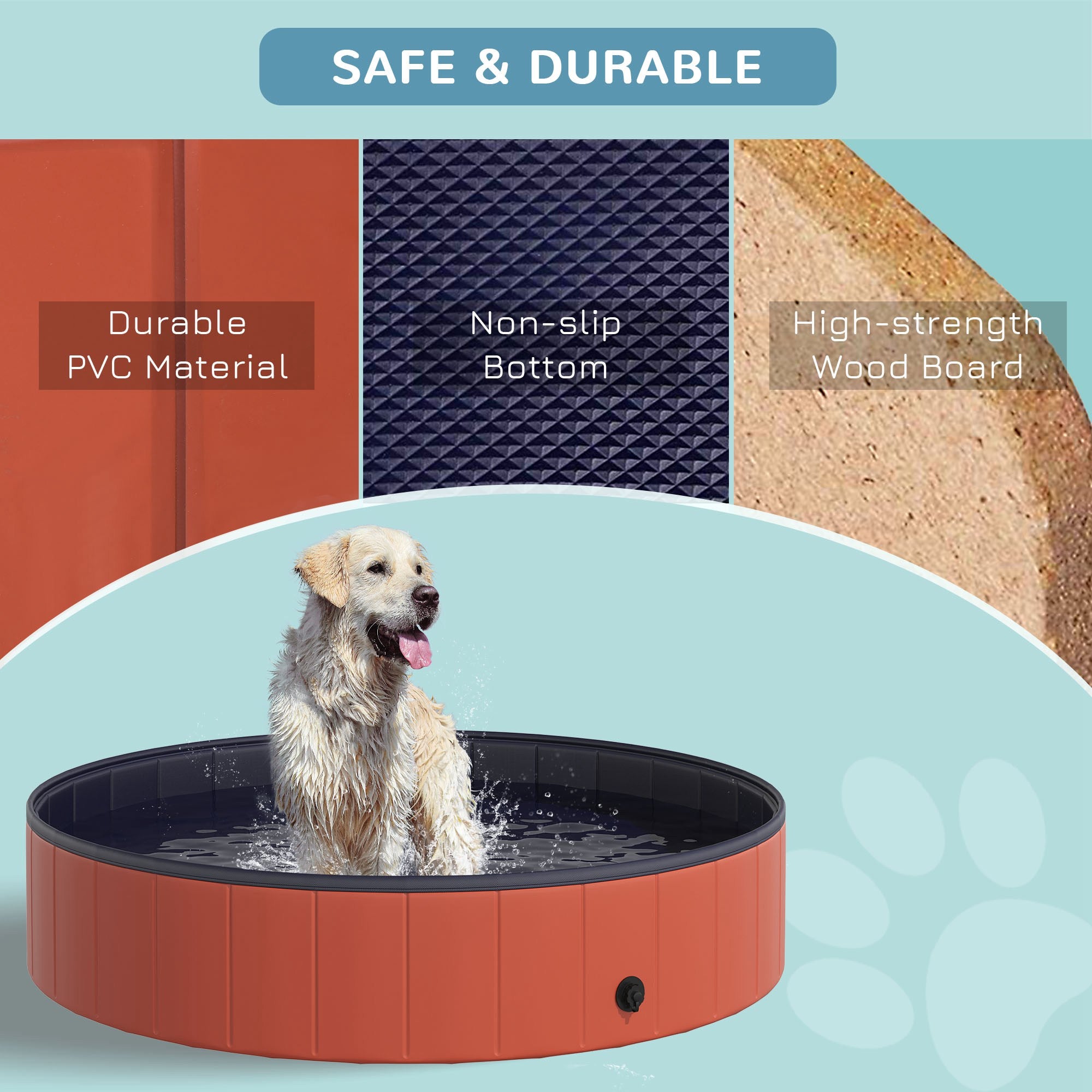 Pawhut Φ140 x 30H cm Pet Swimming Pool-Red