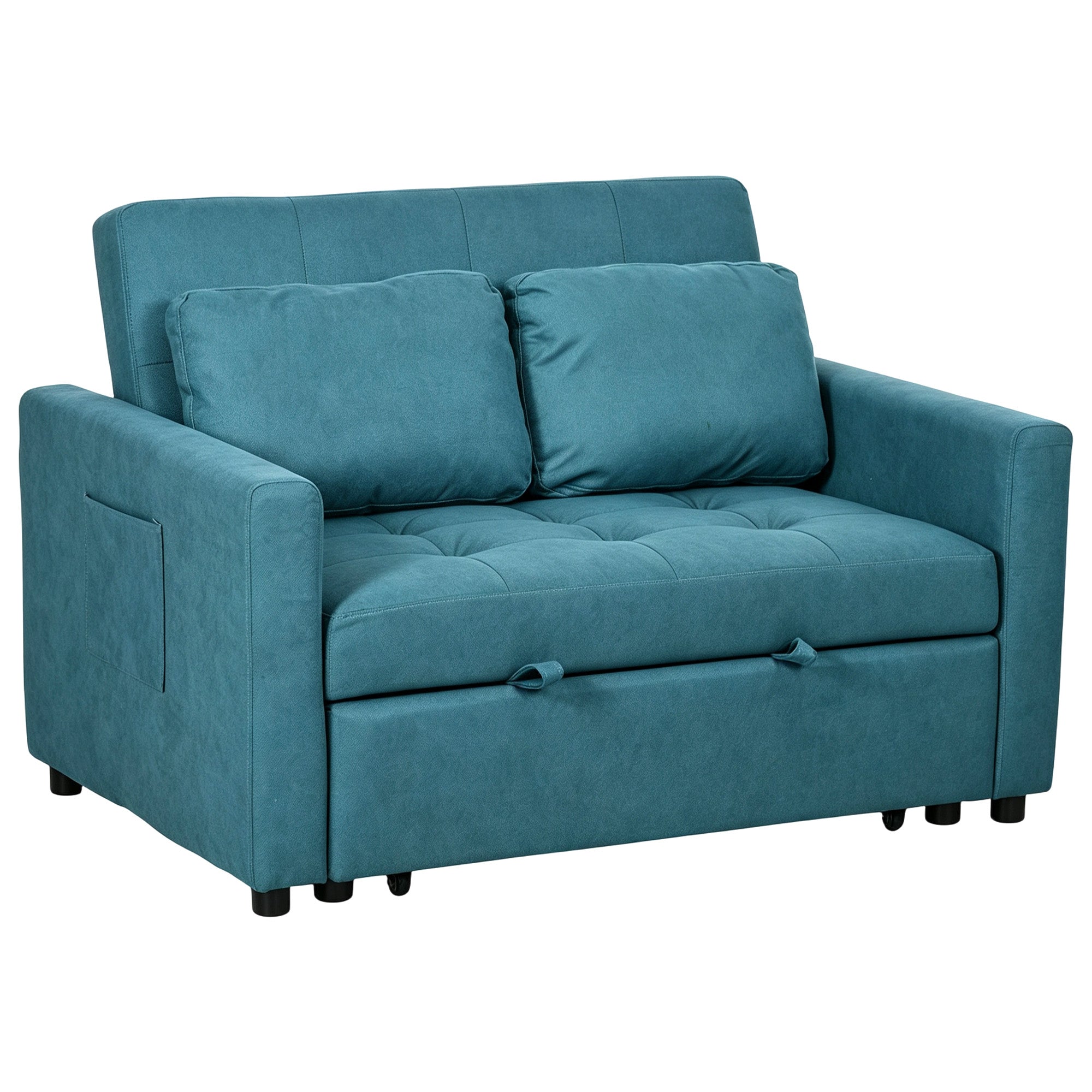 HOMCOM Loveseat Sofa Bed, Convertible Bed Settee with 2 Cushions, Side Pockets for Living Room, Blue