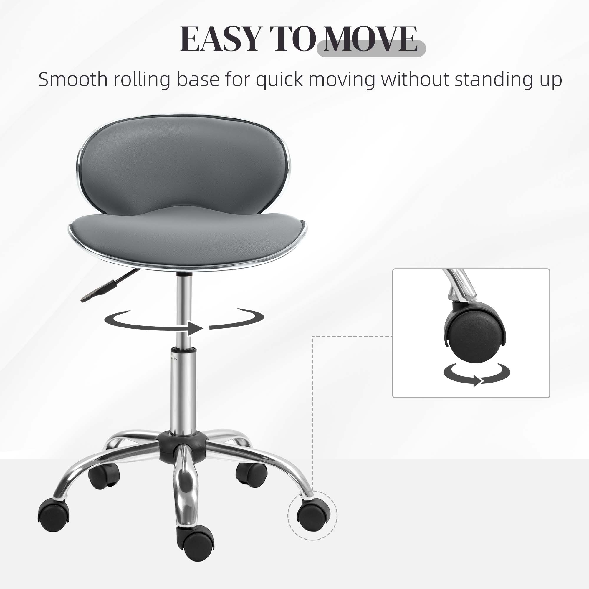 HOMCOM Adjustable Rolling Swivel Beauty Salon Chair, Stool for Spa, Grey - North Peak Garden Furniture