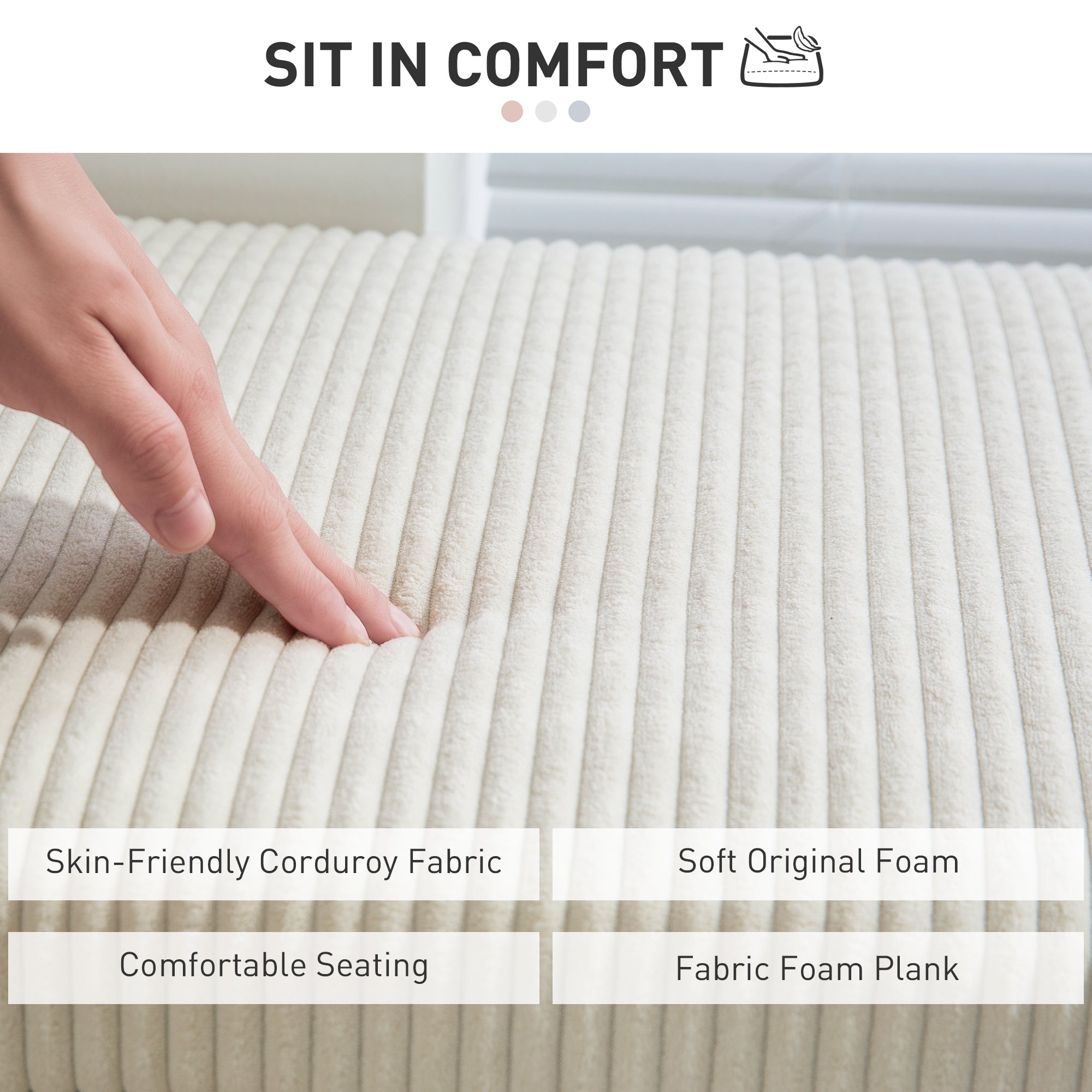 HOMCOM Storage Ottoman Bench, Corduroy Footstool with Removable Lid and Legs, 112cm Storage Chest Box for Living Room, Bedroom, Hallway, Beige - North Peak Garden Furniture