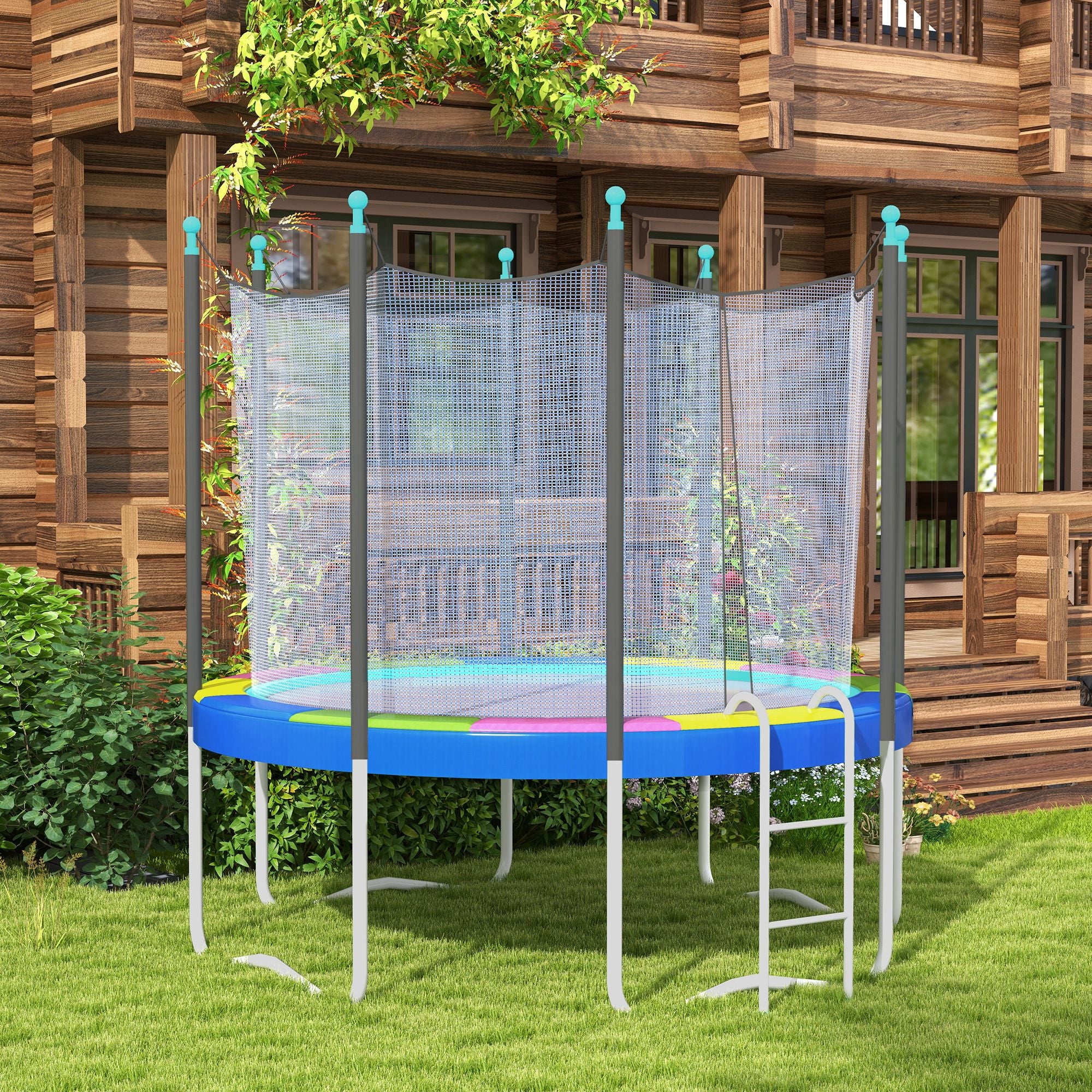 SPORTNOW 12FT Trampoline Spring Cover, Plastic Trampoline Pad Replacement with Elastic Cord, Waterproof, UV Resistant and Tear-Resistant, Multi-Coloured