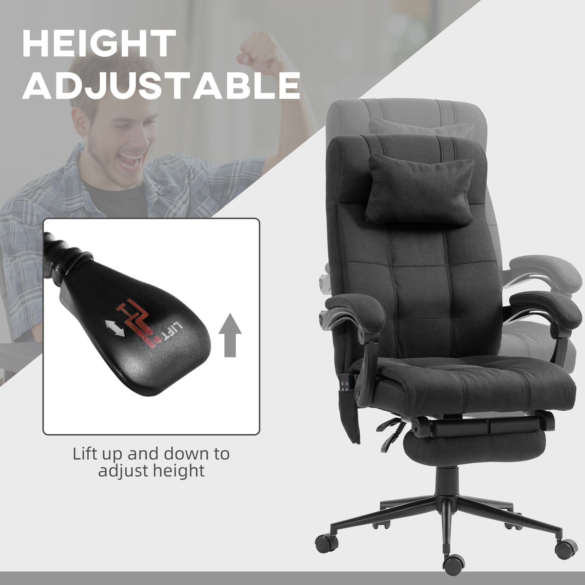 Vinsetto Office Chair with 6-point Vibration Massage and Heat, Computer Chair with Adjustable Height, Head Pillow, Footrest for Home, Black