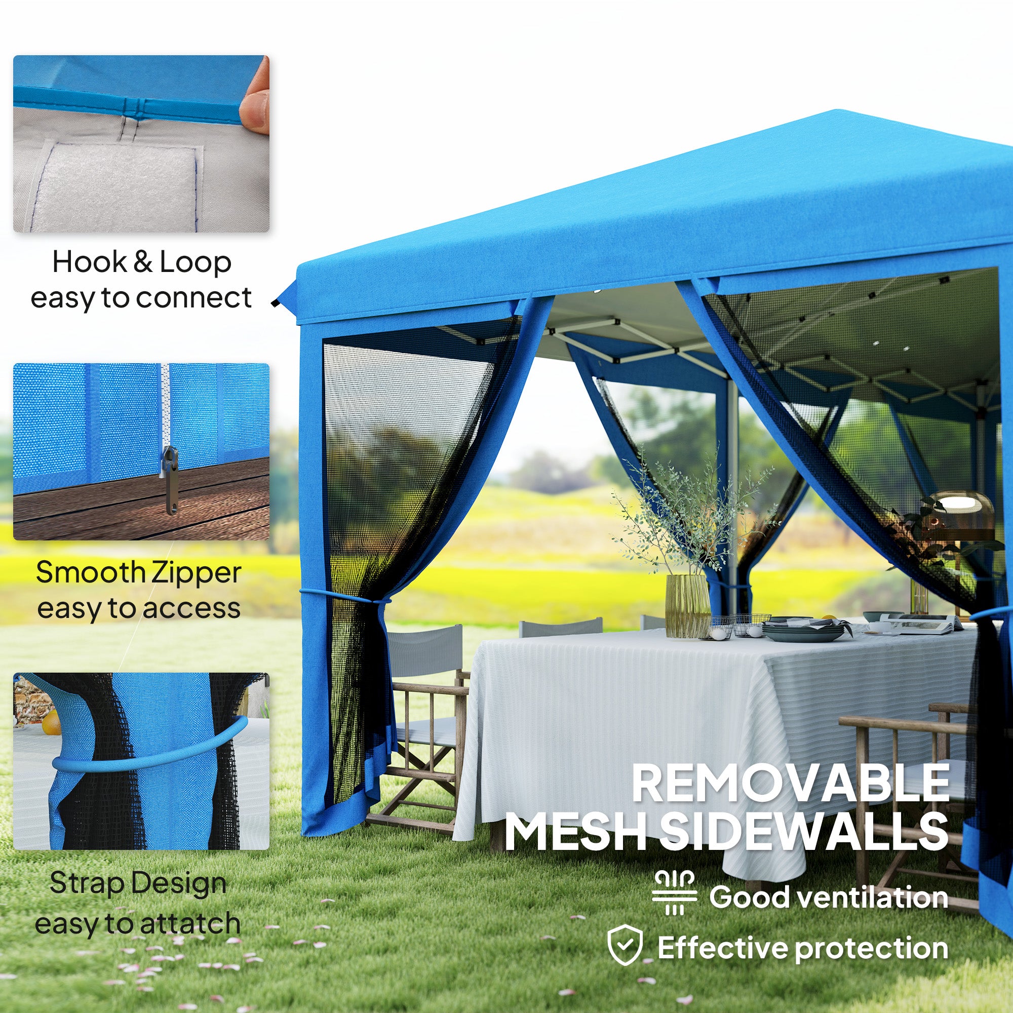 Outsunny 3 x 6m Pop Up Gazebo, Outdoor Canopy Shelter, Marquee Party Wedding Tent with 6 Mesh Walls and Carry Bag, Blue - North Peak Garden Furniture
