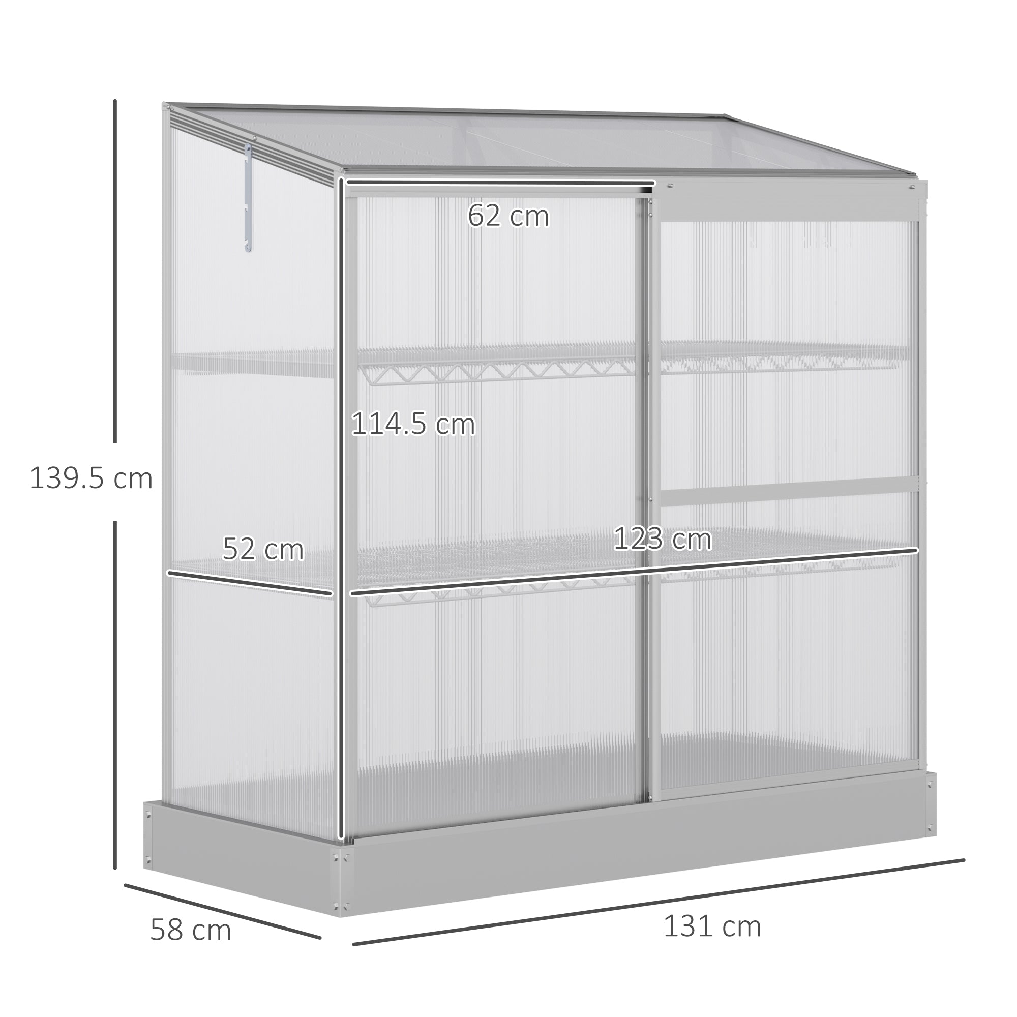 Outsunny 3 Tier Greenhouse Garden Outdoor Cold Frame Plant Flower Growth Transparent Polycarbonate Board Openable Roof Sliding Door w/ Foundation 131L x 58W x 140H cm - North Peak Garden Furniture