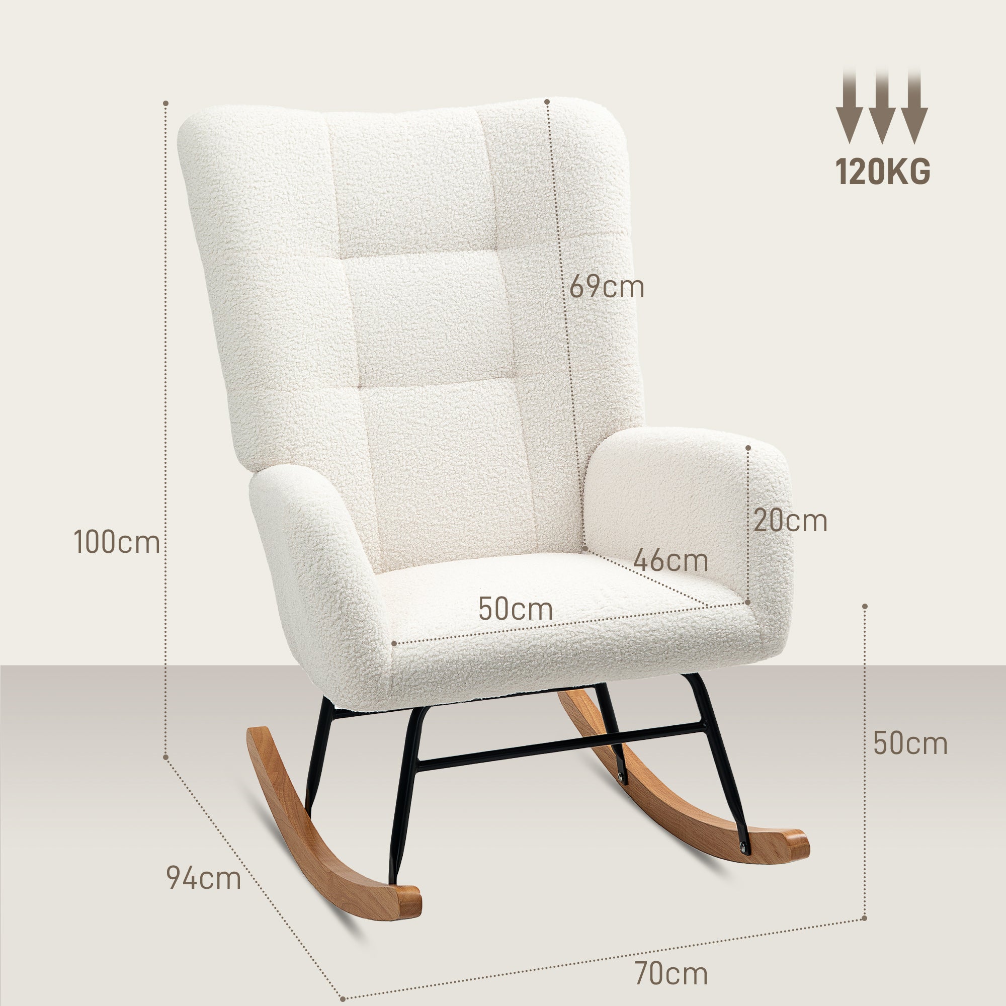 HOMCOM Teddy Fleece Rocking Chair - Cream White - North Peak Garden Furniture