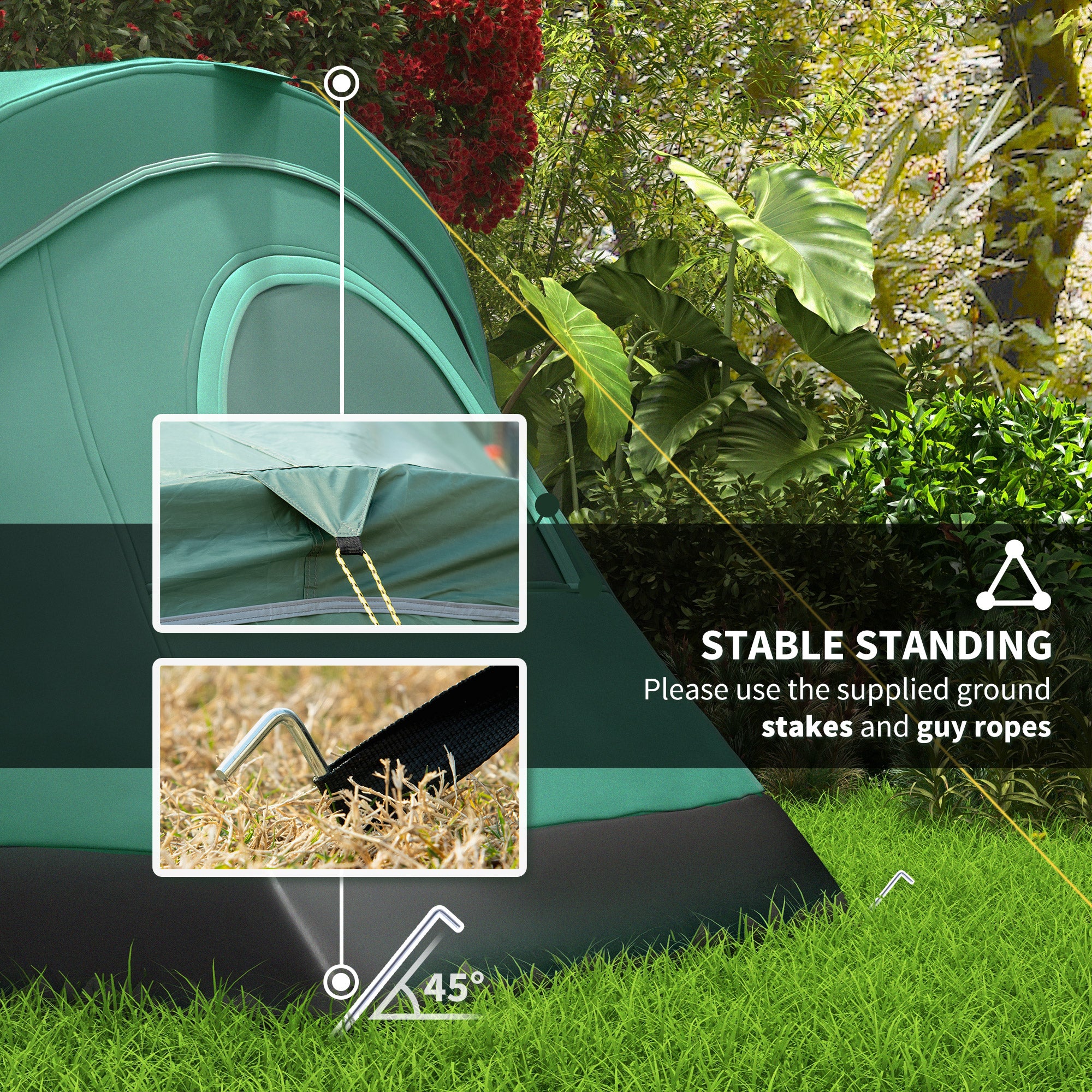 Outsunny 5-6 Man Dome Camping Tent Hiking Shelter UV Protection 3000mm Water Resistant Tunnel Tent - Dark Green - North Peak Garden Furniture