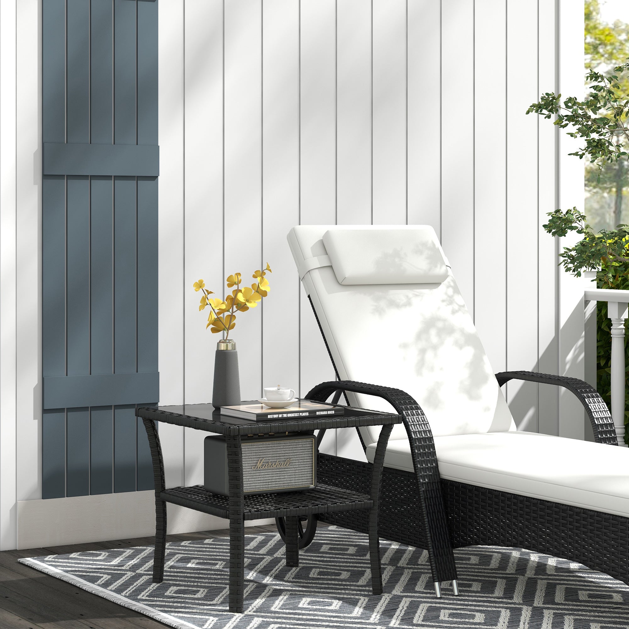 Outsunny Two-tier PE Rattan Square Coffee Table - Black - North Peak Garden Furniture
