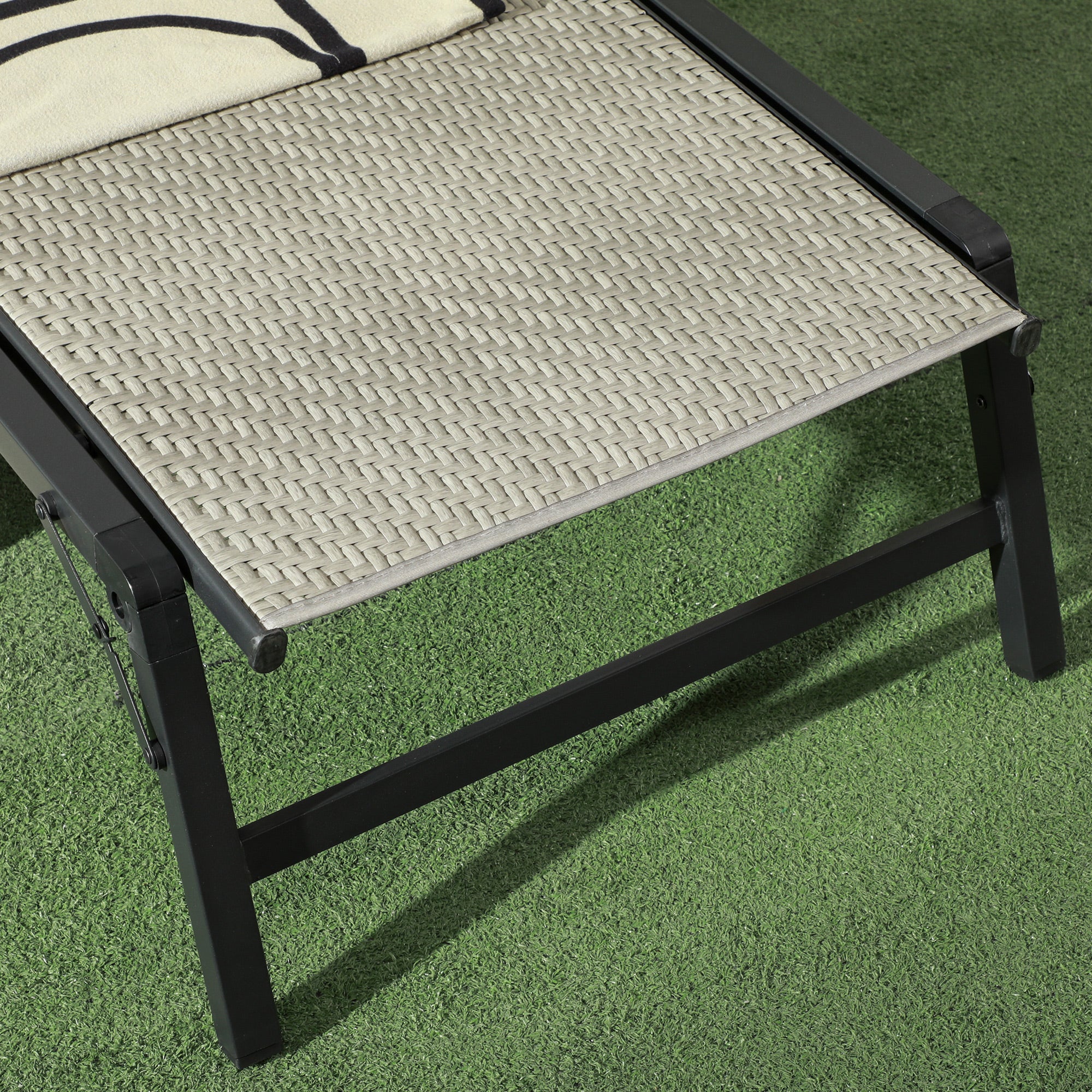 Outsunny Foldable Rattan Sun Lounger with 5-Level Adjust Backrest, Recliner Chair, Mixed Grey - North Peak Garden Furniture