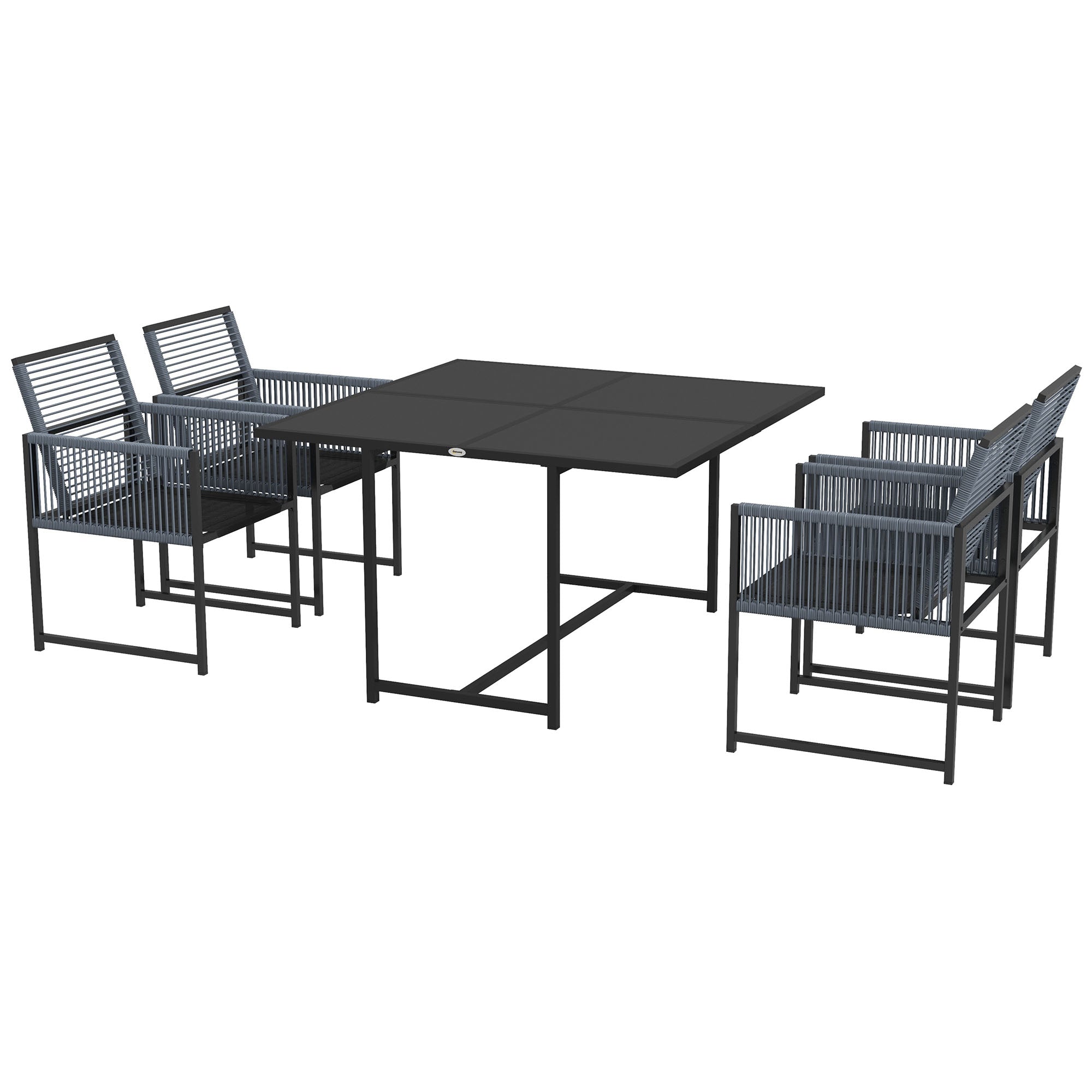 Outsunny Five-Piece Metal Dining Set, with Folding Back Chairs