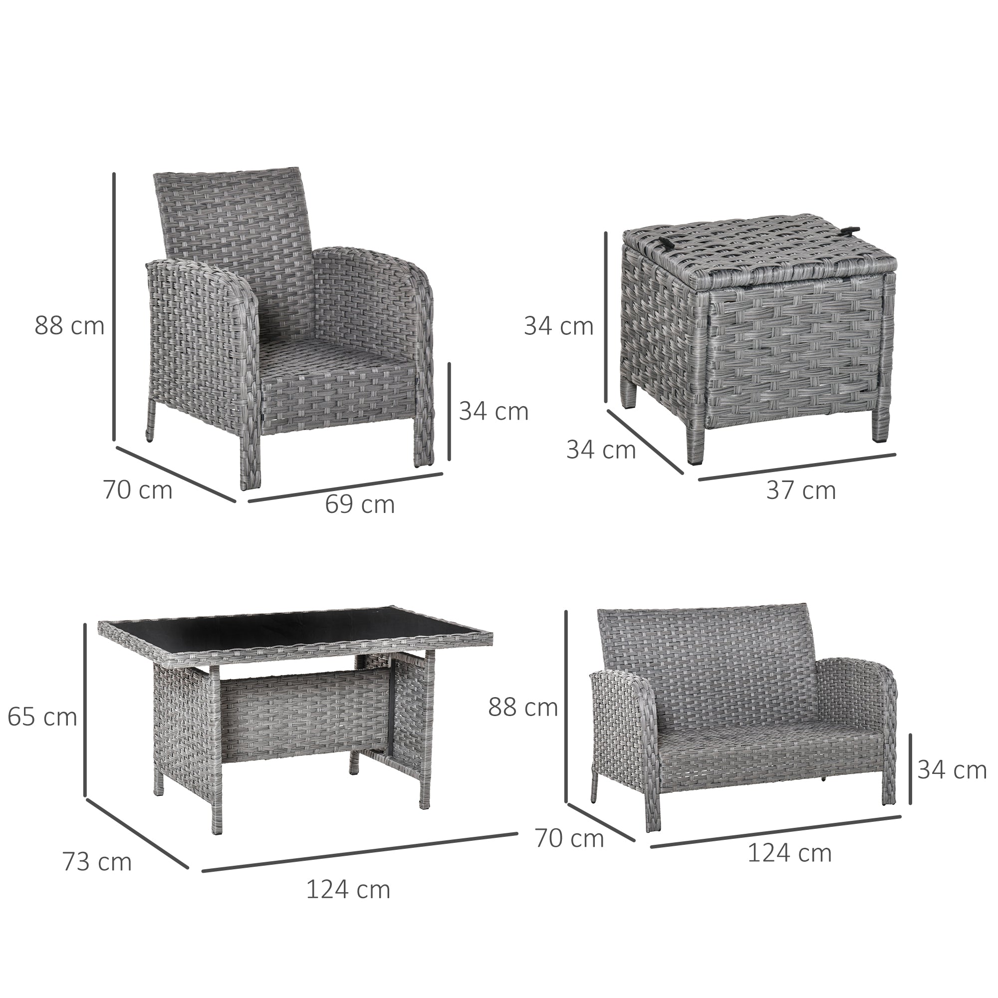 Outsunny 6 Pieces Outdoor Patio Rattan Dining Table Sets Bonzer All Weather PE Wicker Sofa Furniture Set for Backyard Garden w/ Cushions Grey - North Peak Garden Furniture