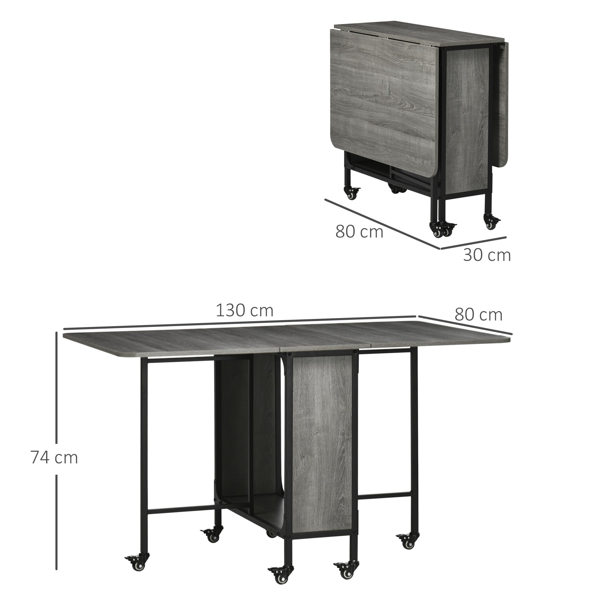 HOMCOM Six-Person Drop Leaf Dining Table - Grey/Black - North Peak Garden Furniture