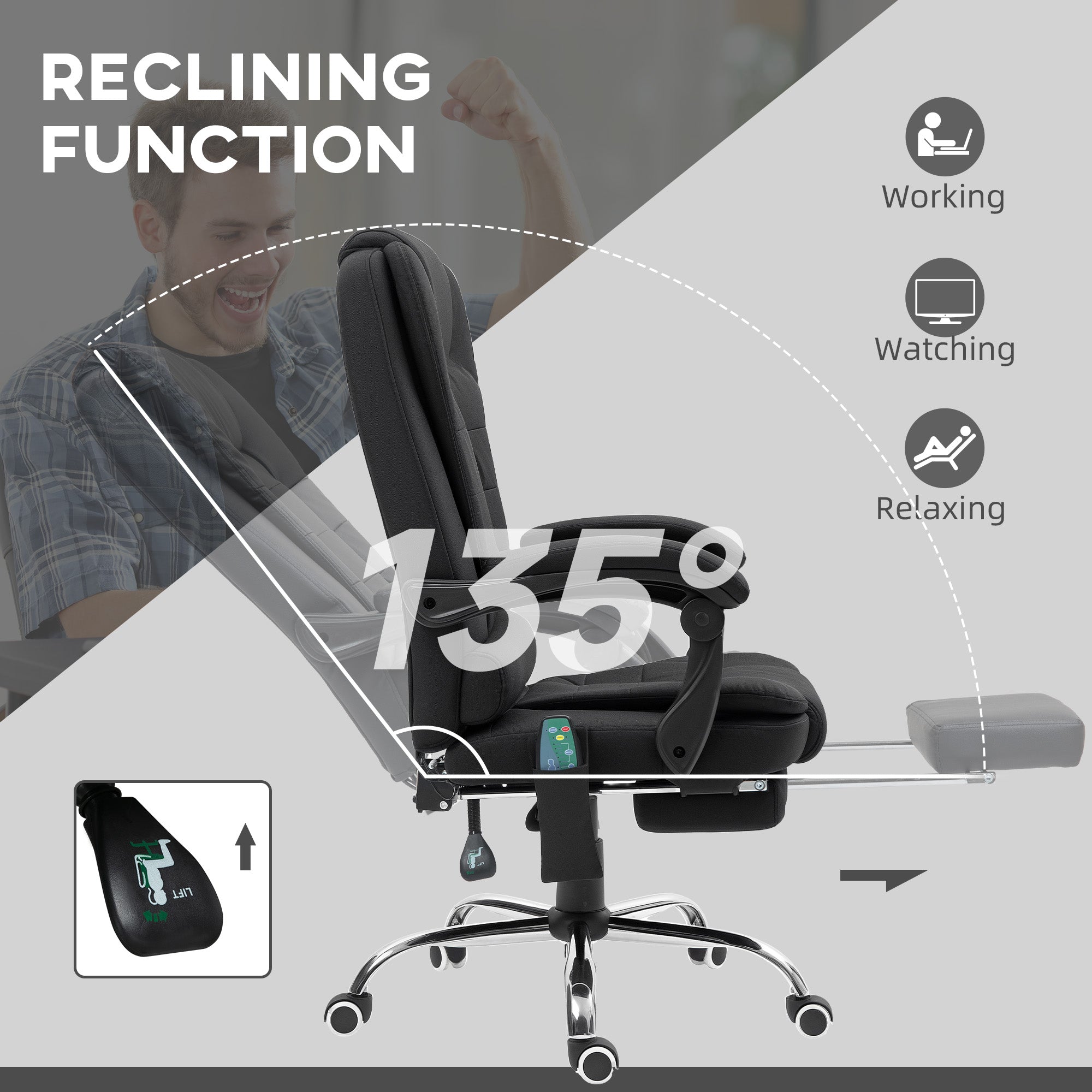 Vinsetto Heated 6 Points Vibration Massage Executive Office Chair Adjustable Swivel Ergonomic High Back Desk Chair Recliner with Footrest Black - North Peak Garden Furniture