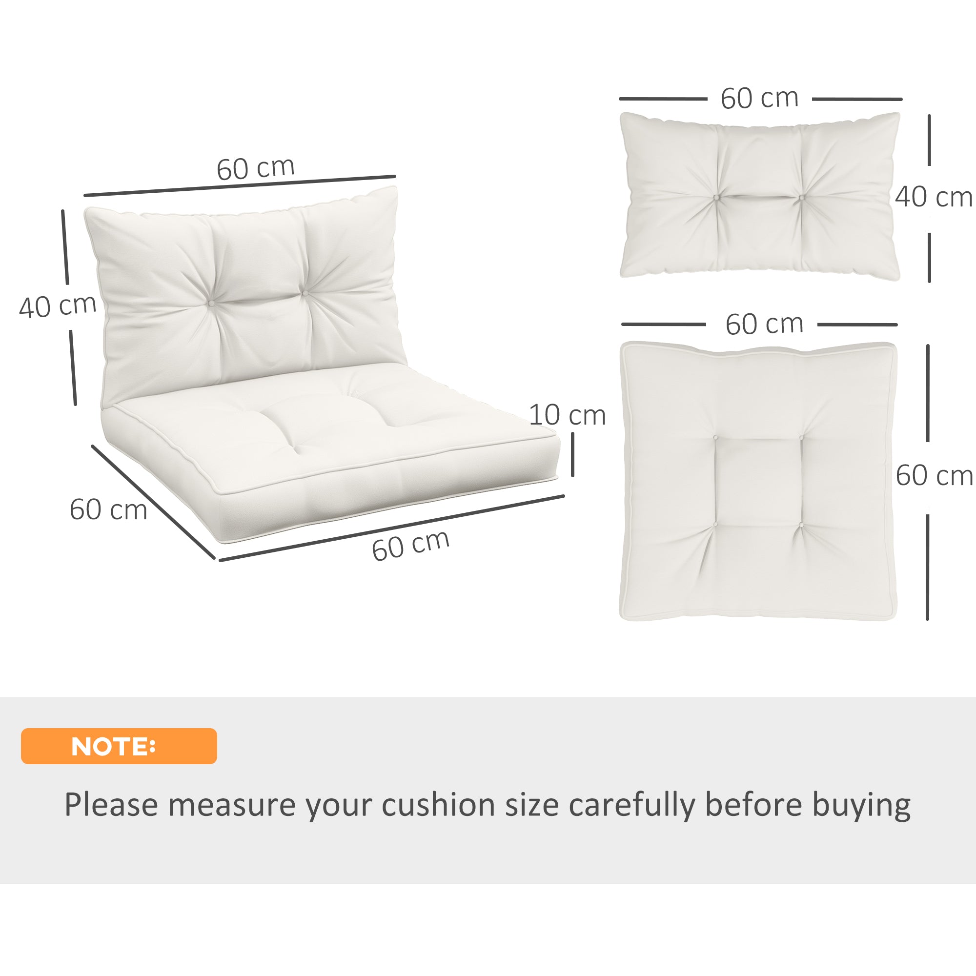 Outsunny 2-Piece Seat Cushions Back Pillows Replacement, Patio Chair Cushions Set for Indoor Outdoor, White - North Peak Garden Furniture