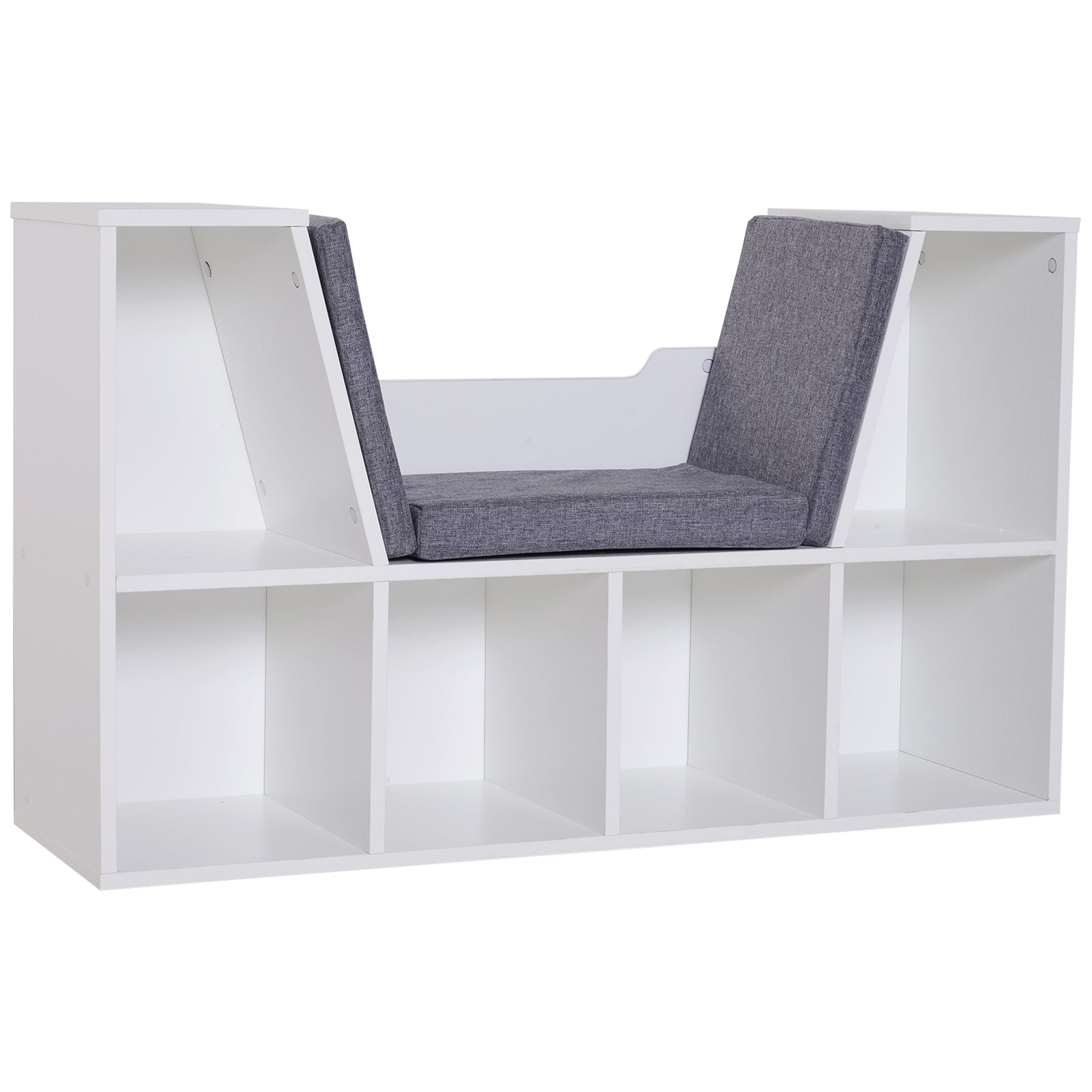 HOMCOM Bookcase Storage Shelf with Cushioned Reading Seat, Cube Bookshelf Organizer for Bedroom Living Room, White - North Peak Garden Furniture