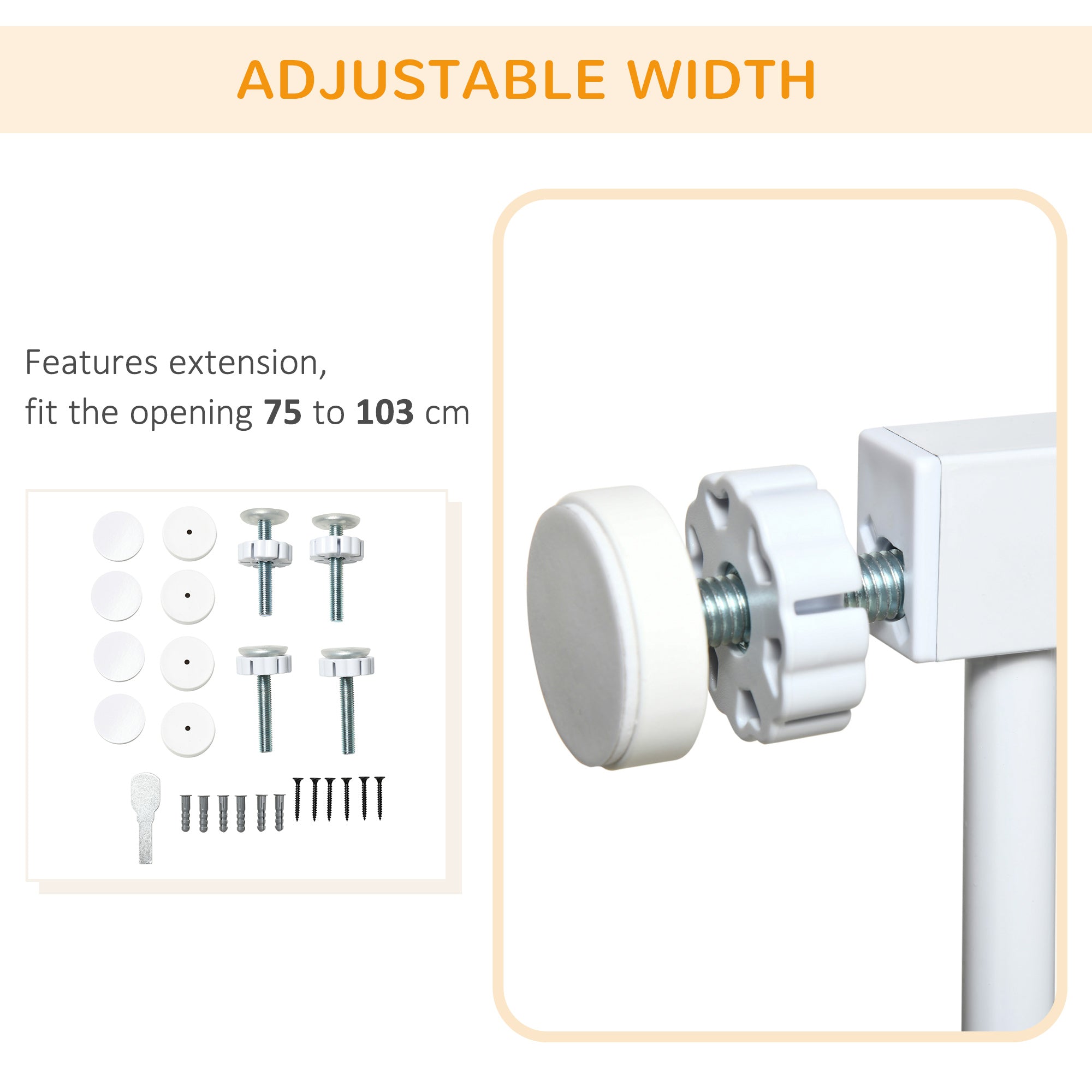 PawHut Pet Safety Gate, for Doorways, Staircases, Hallways, with Extensions Kit, 75-103cm - White - North Peak Garden Furniture