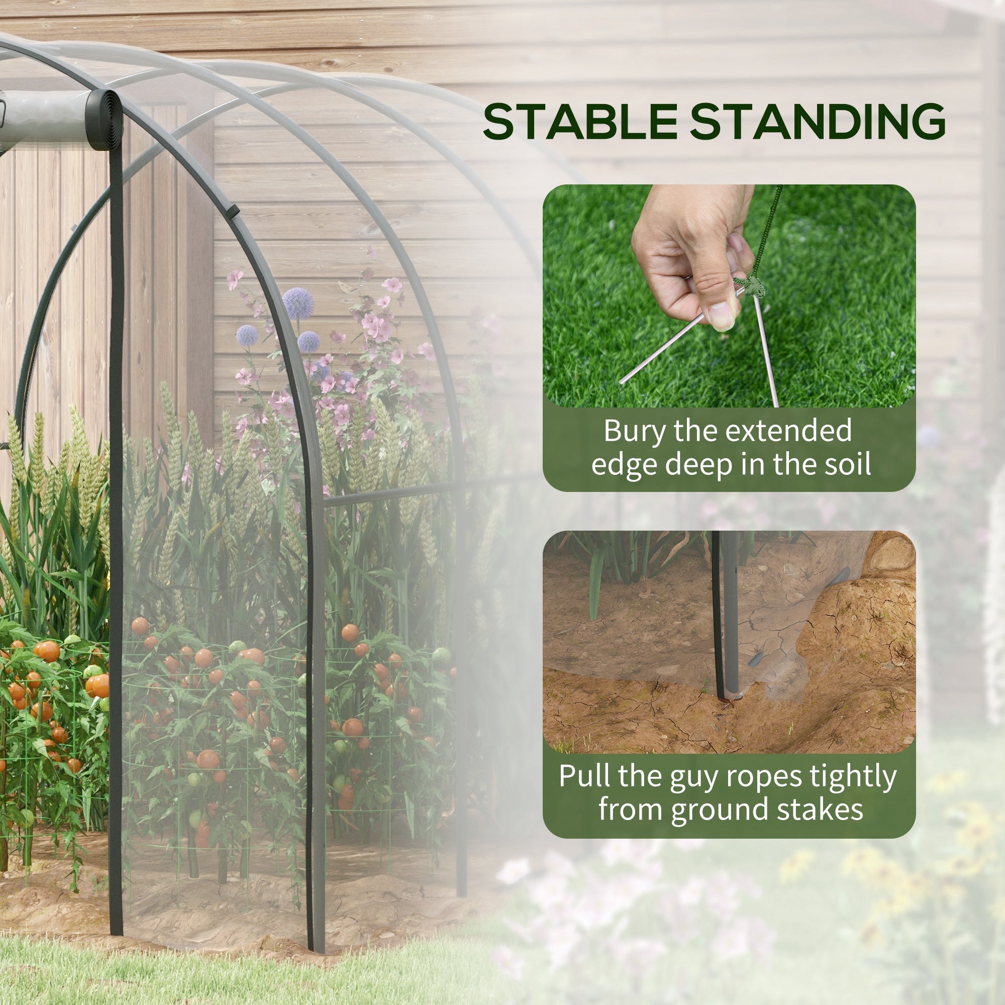 Outsunny Polytunnel Greenhouse Walk-in Grow House with Plasric Cover, Door, Mesh Window and Steel Frame, 3 x 2 x 2m, Clear - North Peak Garden Furniture