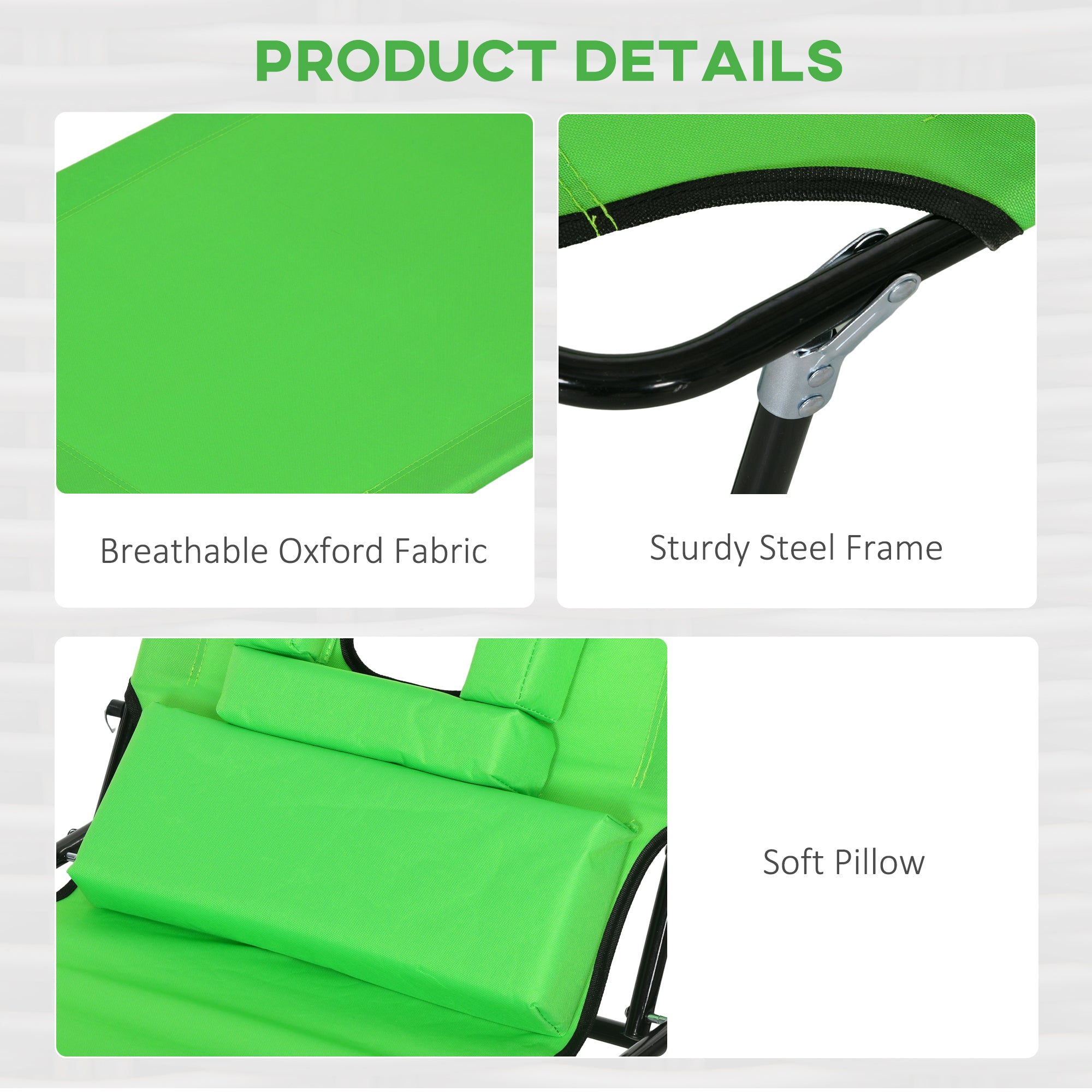 Outsunny Folding Sun Loungers Set of 2 with Face Hole, 4-Position Adjustable Backrest Garden Recliner Chairs Sunbeds, Outdoor Lounge Chairs with 600 D Oxford Cloth Seat, Pillow for Beach, Green