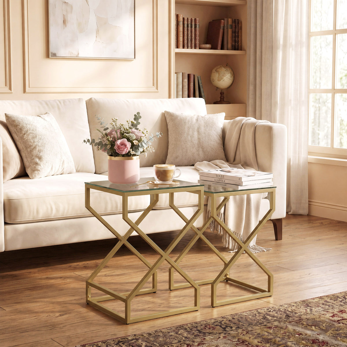 HOMCOM Nest of Tables, Side Table Set of 2 with Transparent Top, Coffee Table Set with Tempered Glass Top, Transparent