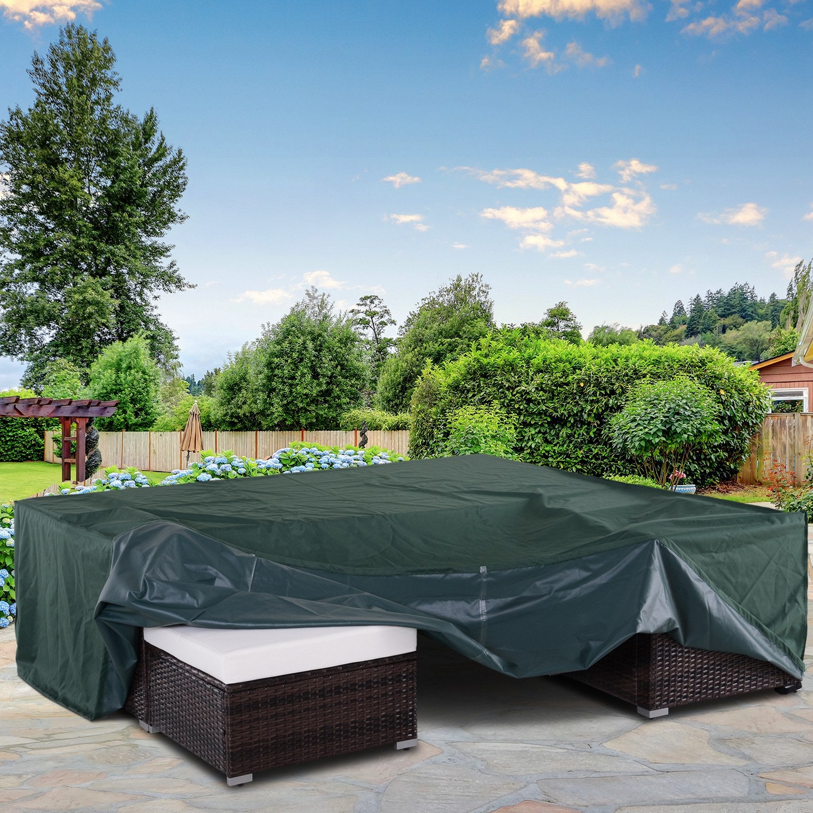 Outsunny Large Patio Garden Furniture Set Cover 600D Oxford Square Waterproof, 230 x 230 x 70 cm, Green - North Peak Garden Furniture