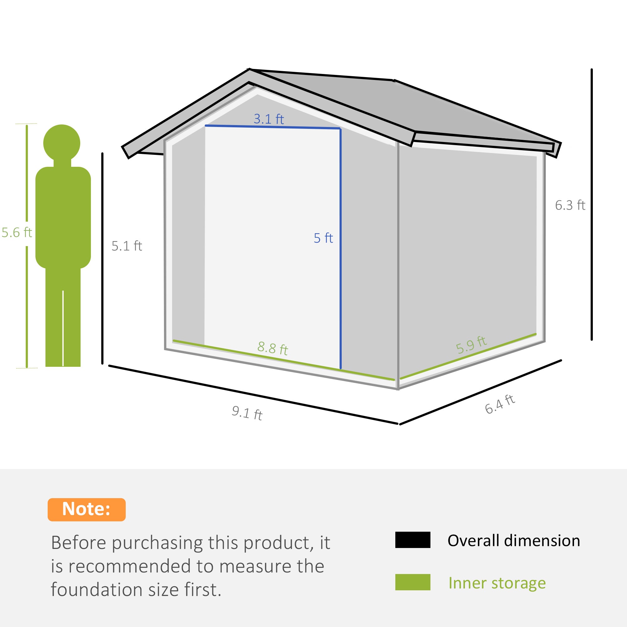 Outsunny 9 x 6ft Metal Garden Shed, Outdoor Storage Tool House with Ventilation Slots, Foundation Kit and Lockable Double Doors, Dark Grey - North Peak Garden Furniture