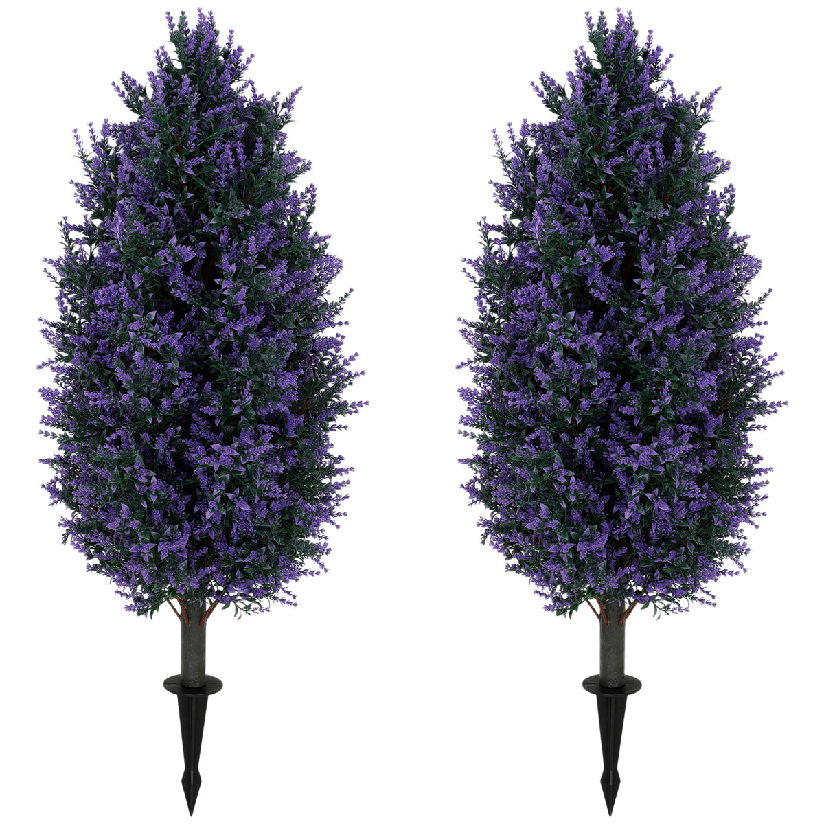 HOMCOM Set of 2 Artificial Lavender Flowers, Indoor Outdoor Fake Plants with Stakes, UV Resistant for Garden,  90 cm, Blue