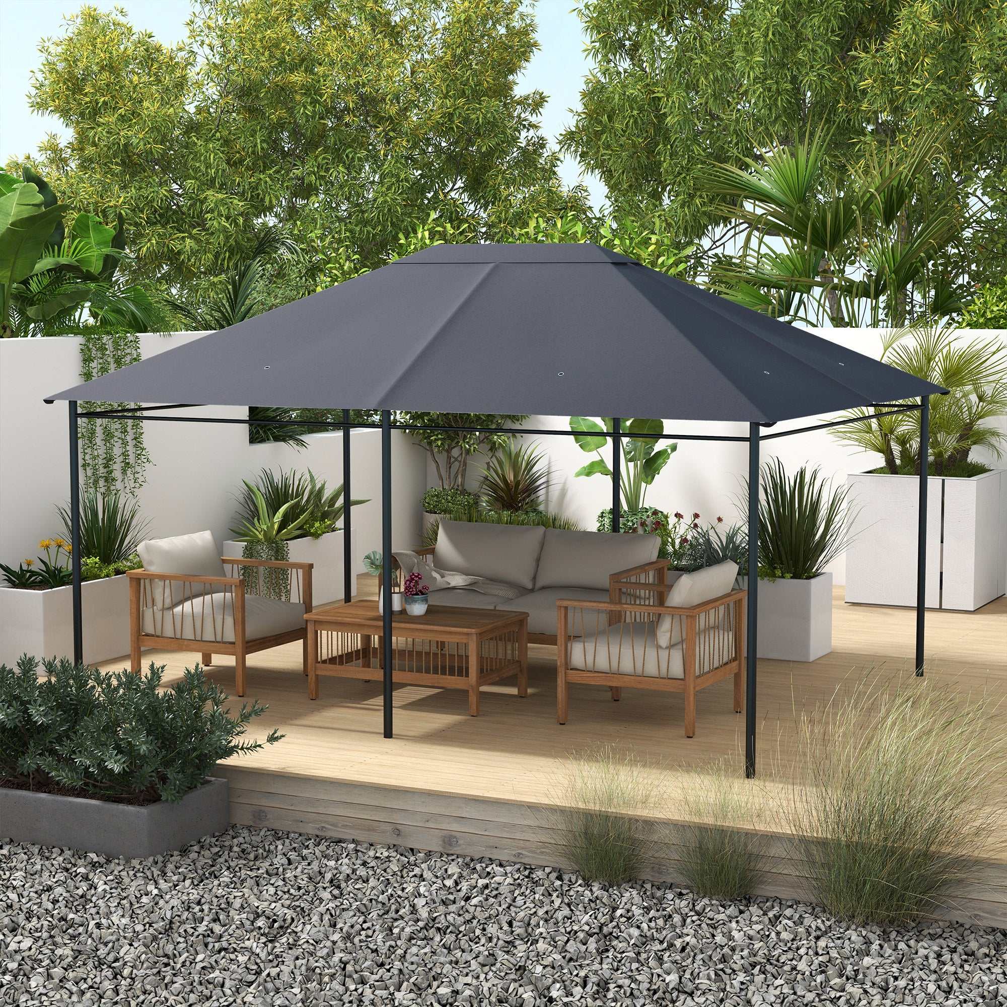Outsunny 3 x 4m Gazebo Canopy Replacement Cover, Gazebo Roof Replacement (TOP COVER ONLY), Dark Grey - North Peak Garden Furniture